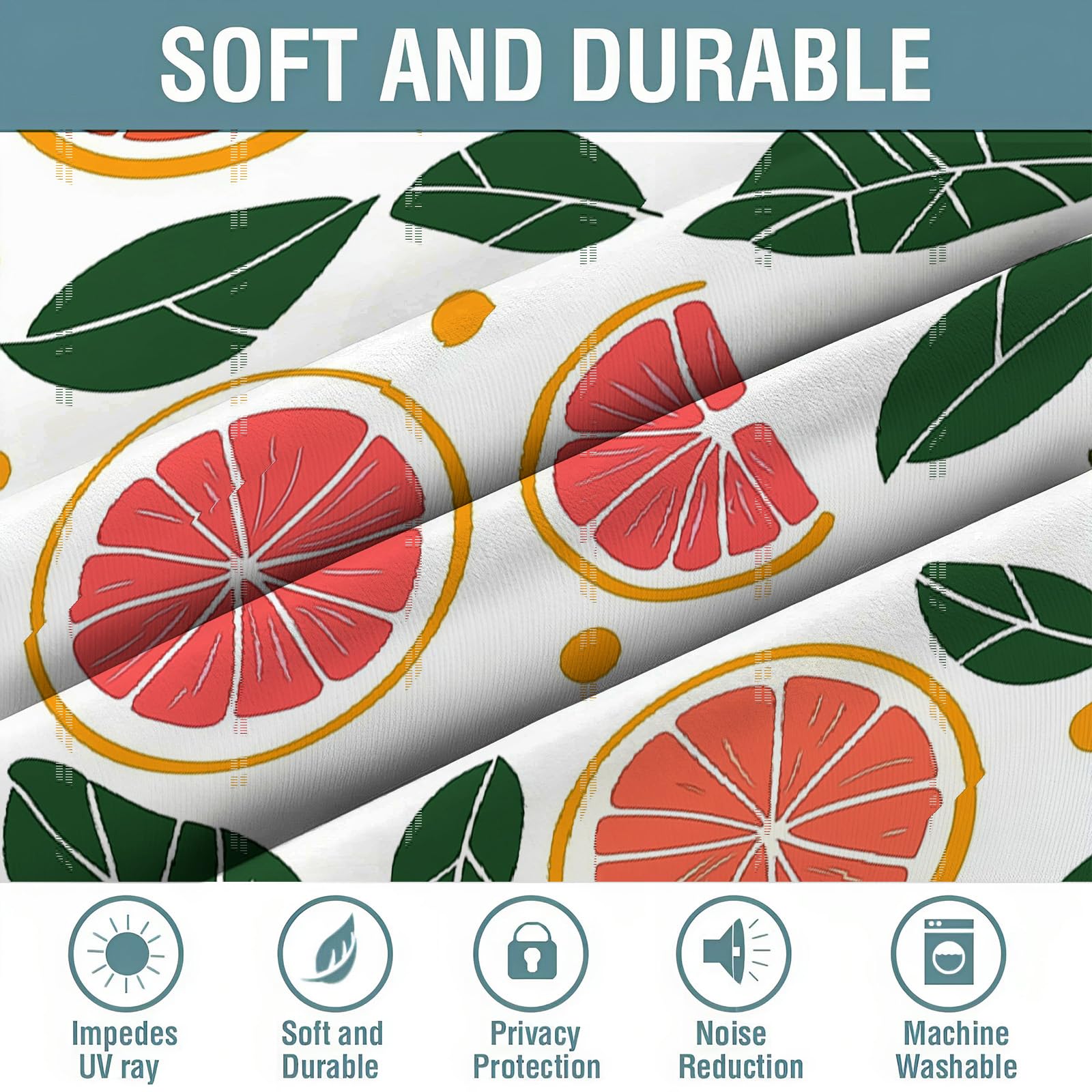 Lot de 2 Rideaux Occultant Agrumes Isotants Thermique Anti Froids Rideau à Oeillets Oranges Citrons, Poudre De Blush, 140L × 160H cm