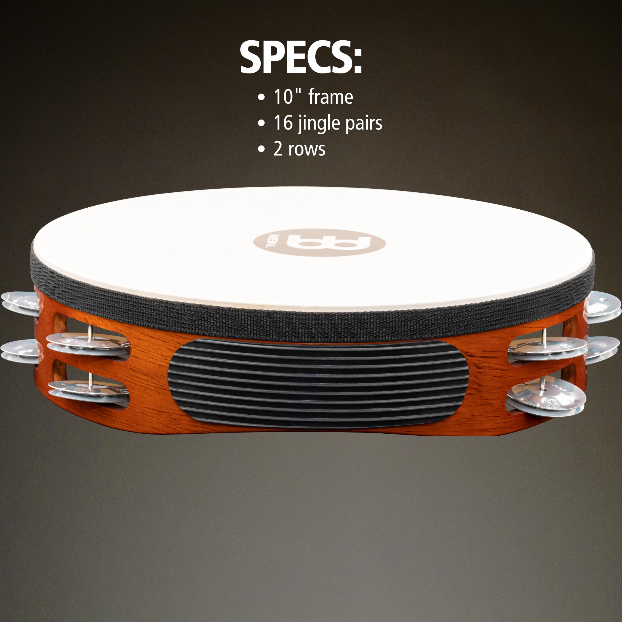 Meinl Percussion Traditional Goatskin Wood Tambourine, Braun (TAH2A-AB) | Tamburin mit 2 Reihen Jingles, Durchmesser 10 Zoll, mit Ziegenfell, Holz und Aluminium