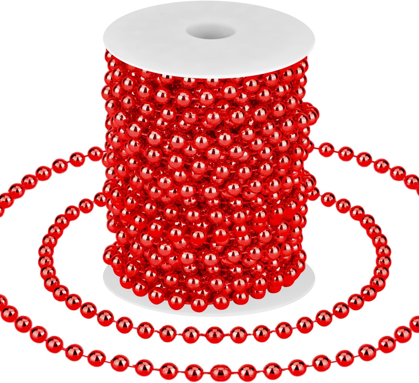 33 Feet Christmas Tree Beads Garland Artificial Pearls Beads Garland Plastic Pearl Strands Chain Beaded Garlands for Holiday Décor and Christmas Party Wedding DIY Decoration Supplies (Red)