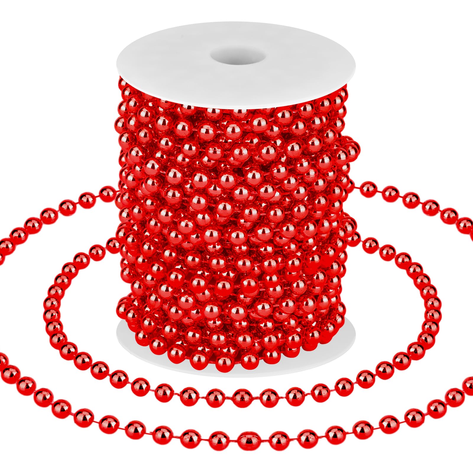 33 Feet Christmas Tree Beads Garland Artificial Pearls Beads Garland Plastic Pearl Strands Chain Beaded Garlands for Holiday Décor and Christmas Party Wedding DIY Decoration Supplies (Red)