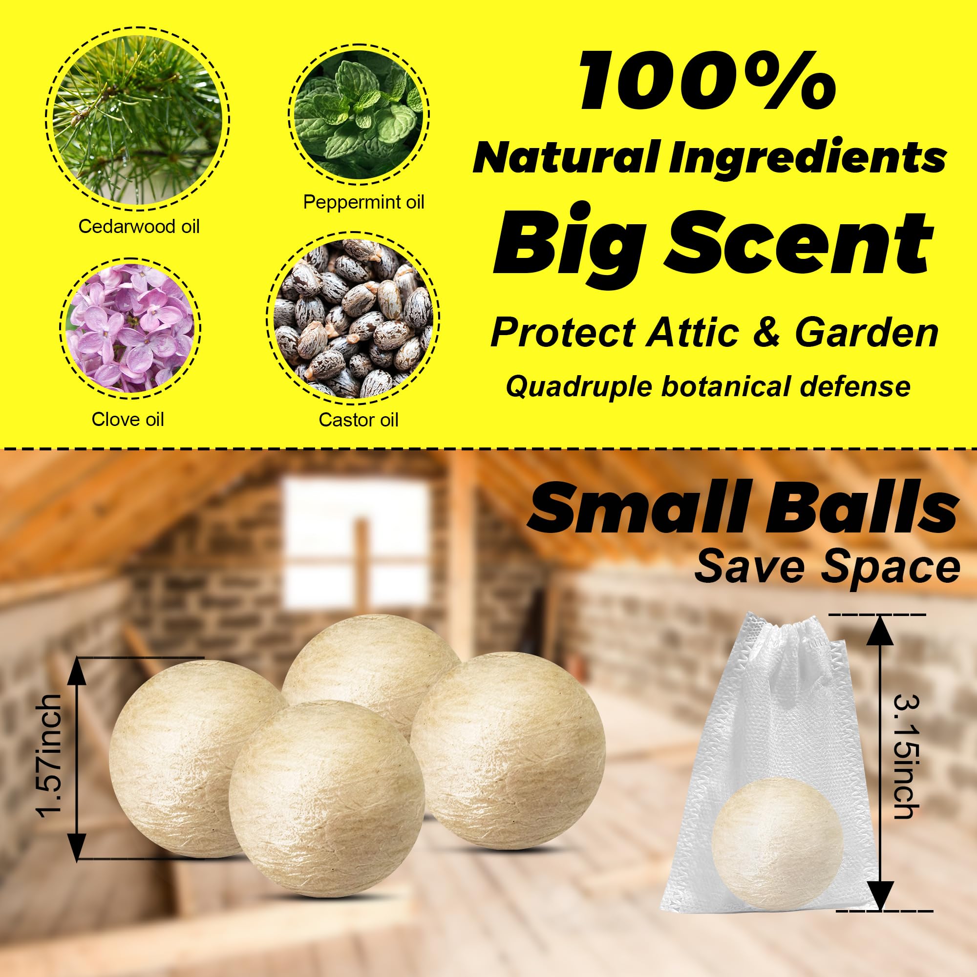 Palline repellenti per scoiattoli e scoiattoli, deterrente per scoiattoli, per uso esterno e interno, soffitta, giardino, auto, mangiatoie per uccelli, sicuro per animali domestici e bambini, dura 30
