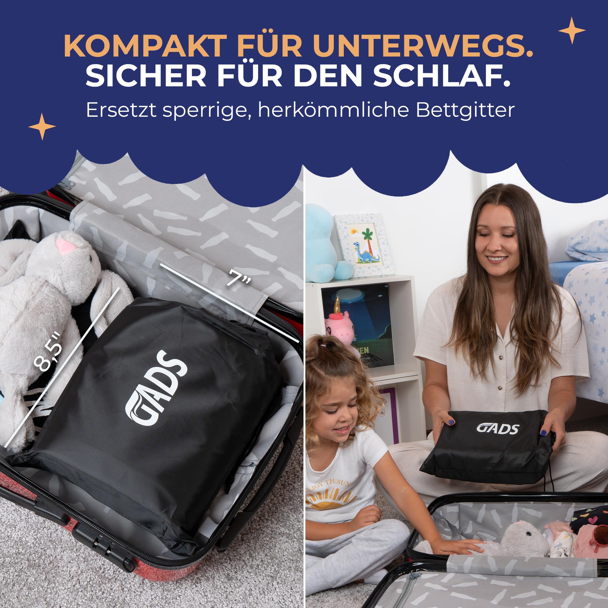 Reise-Bettschutzgitter für Kleinkinder (2er-Set) – Aufblasbare Bettgitter für Einzel-, Doppel-, Queen- & King-Size-Betten – Tragbare & rutschfeste Bettbegrenzung – Wasserabweisend & Langlebig