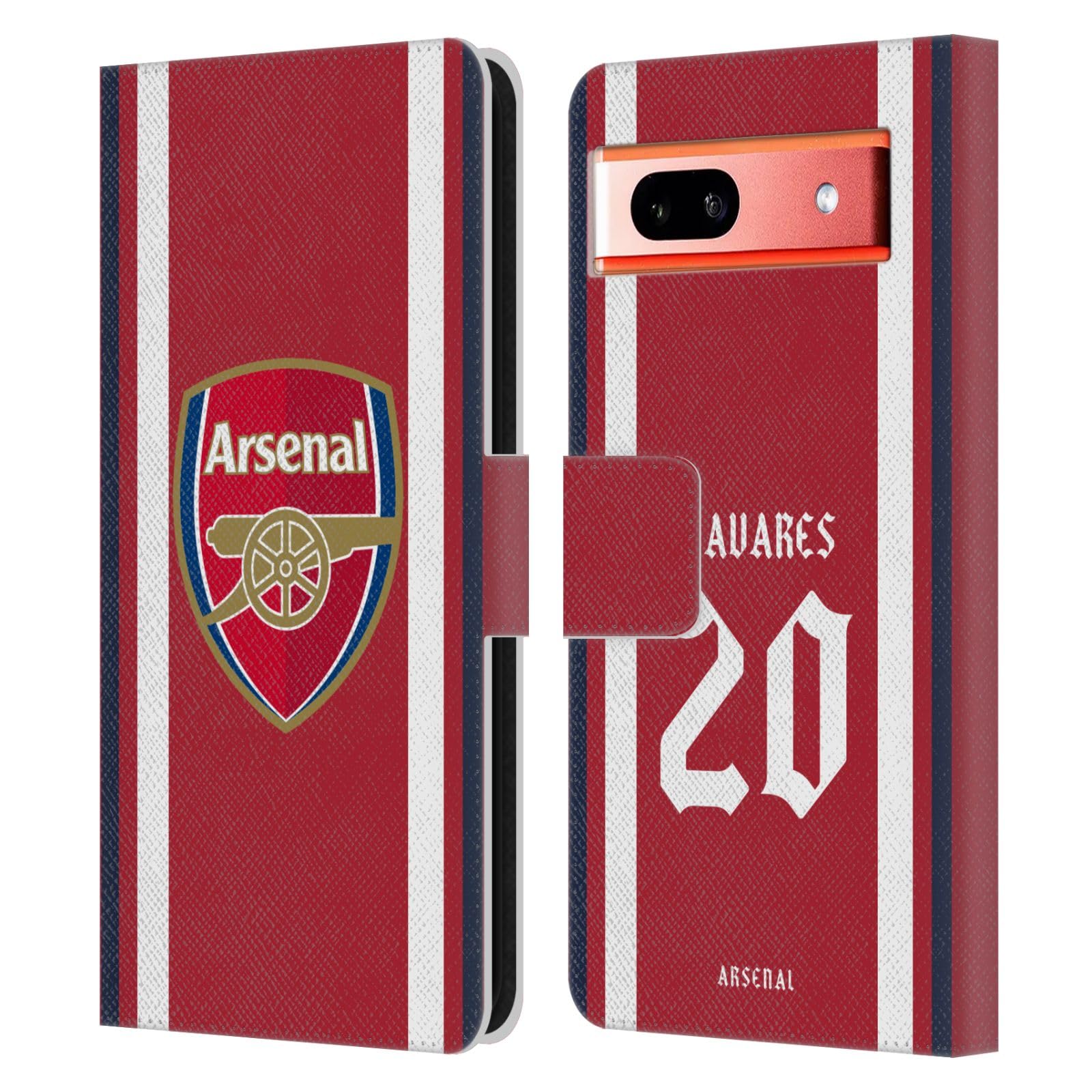 Head Case Designs Officially Licensed Arsenal FC Nuno Tavares 2021/22 Players Home Kit Leather Wallet Case Compatible with Google Pixel 7a