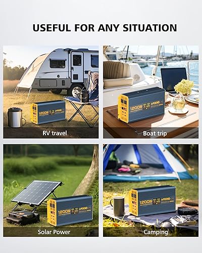 Miniatura 8 de Inversor de corriente de onda sinusoidal pura de 1200 vatios, convertidor de CC de 12 V a 110 V CA con dos salidas de CA, puertos USB de carga