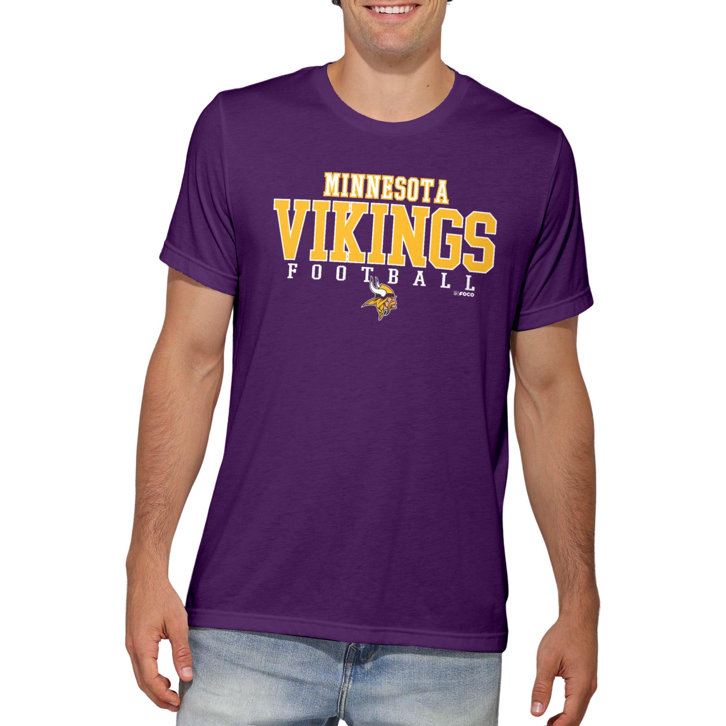 FOCO NFL Officially Licensed Unisex-Adult Football Wordmark Team Color Primary Logo Premium Quality Short Sleeve T-Shirt, Minnesota Vikings, Medium