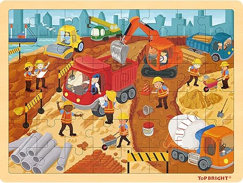 TOP BRIGHT Rompecabezas de 48 piezas para niños de 4 a 8 años, rompecabezas de madera de construcción para niños de 4 años
