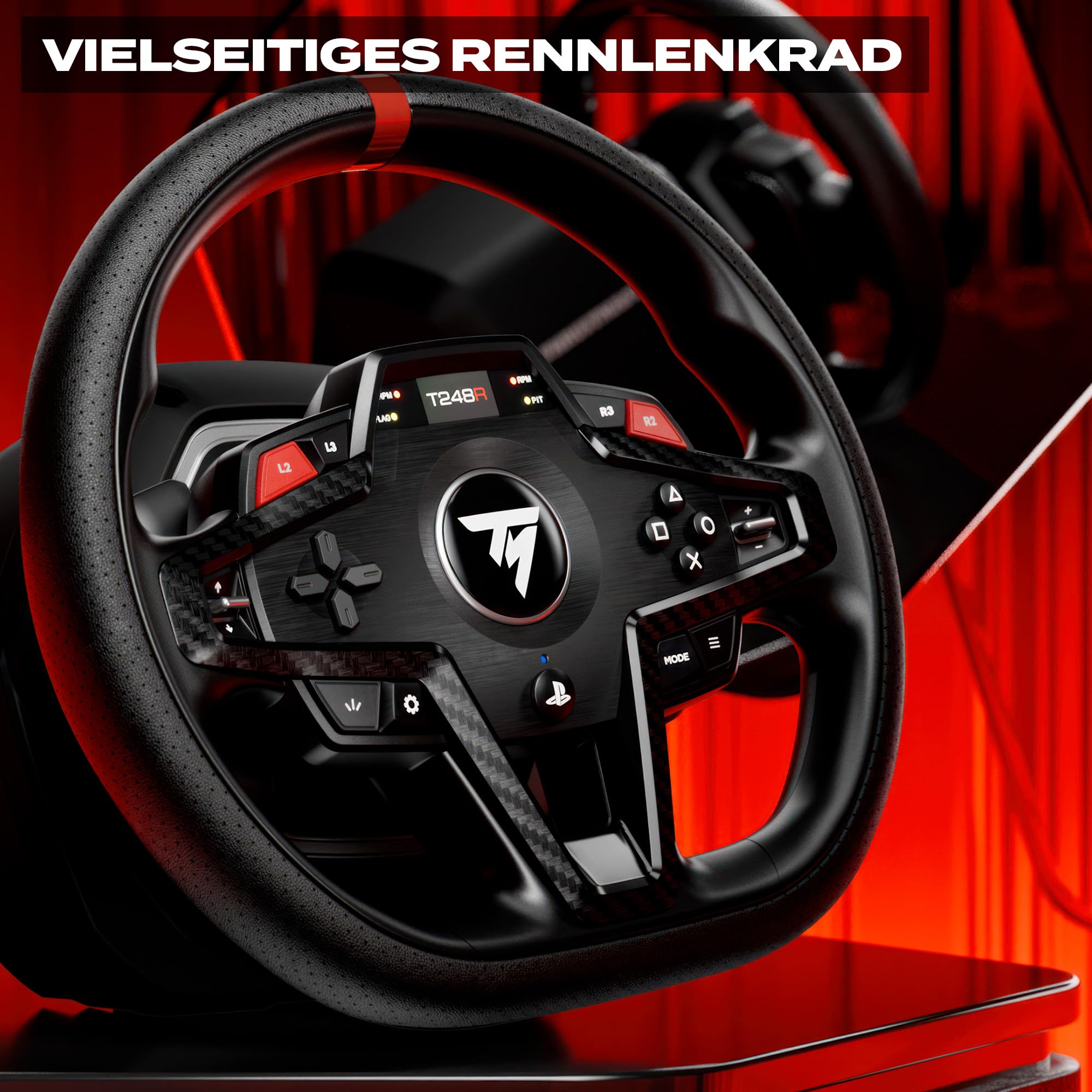 Thrustmaster T248R– Force Feedback Rennlenkrad mit interaktivem Dashboard-Display – Hybrid-Antrieb (3,1 Nm), Magnetische Schaltwippen, Inkl. T3PM Pedalset – Offiziell für PS5, PS4 & PC
