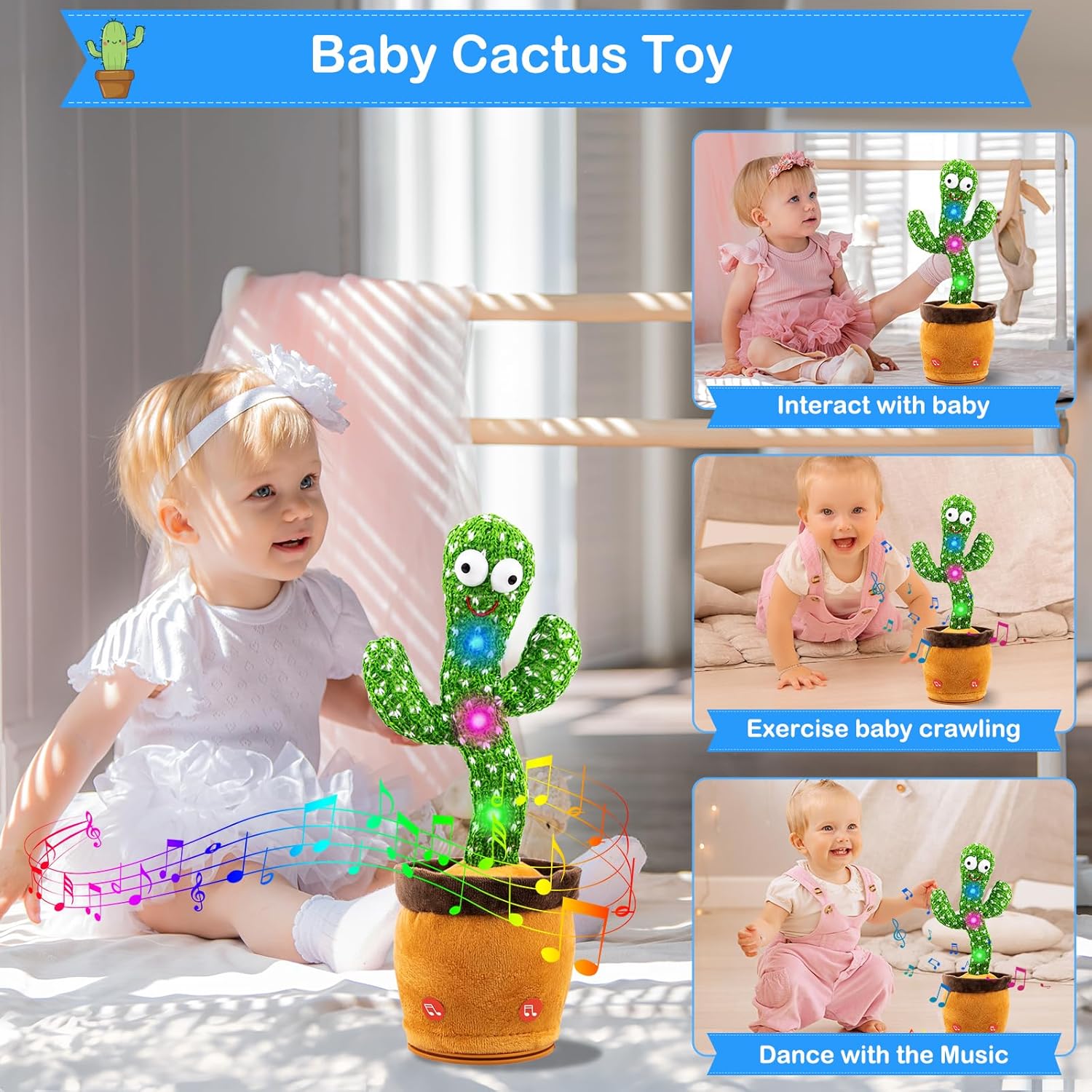 Ayeboovi Toddler Toys -Dancing Talking Cactus Repeats What You Say - Interactive Plush for Babies and Kids - Birthday Christmas New Year Gift for 2 3 4 5 6 Year Old Boys and Girls