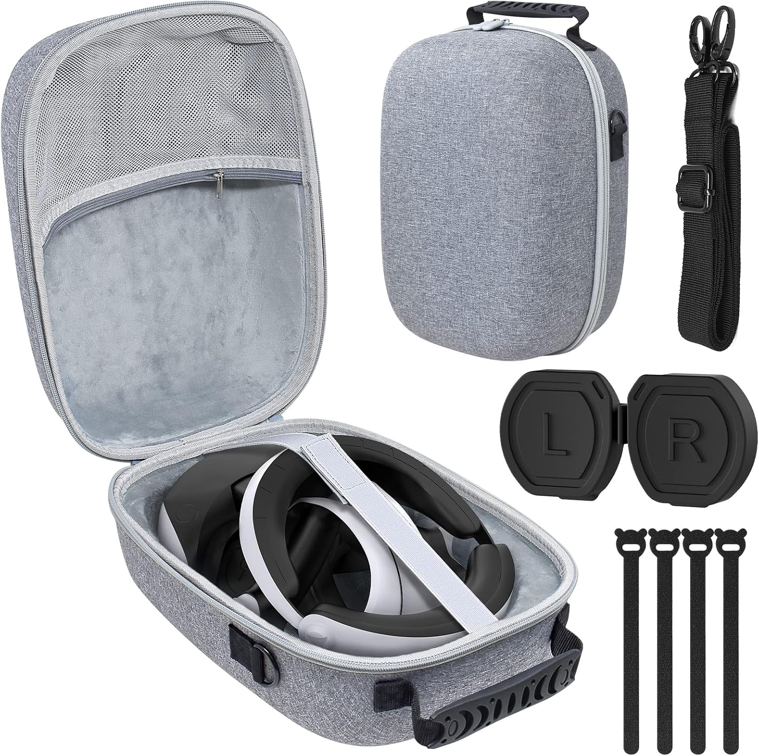Carrying Case for PS VR2 with Adjustable Shoulder Strap, Portable Hard Shell Travel Storage Case for PlayStation VR2 Headset and Controllers Accessories Bundle with Cable Ties & Lens Protective Cover
