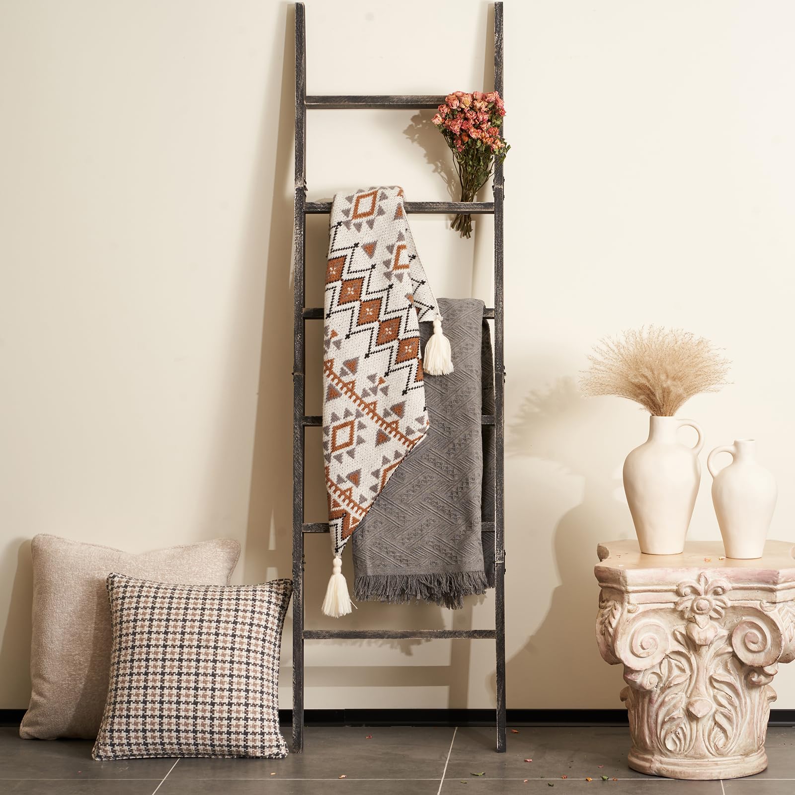 Quilt Ladder 6-Tier Farmhouse Blanket Ladder Rustic Wood Display