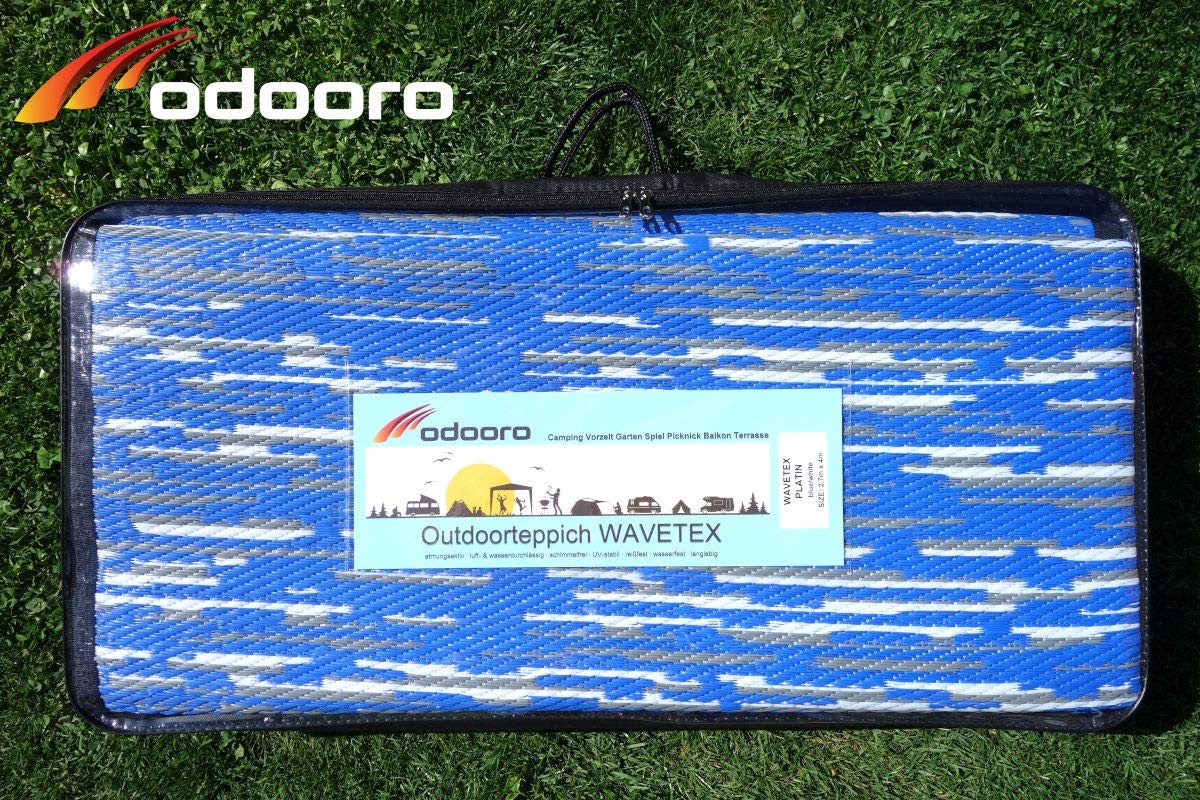 Outdoor Teppich WAVETEX Platin 2,7m x 4m blau-weiß *** VIELE GRÖSSEN + Farben * 450 g/m² Camping Zeltteppich Vorzelt Garten Spieldecke Wohnwagen Camper