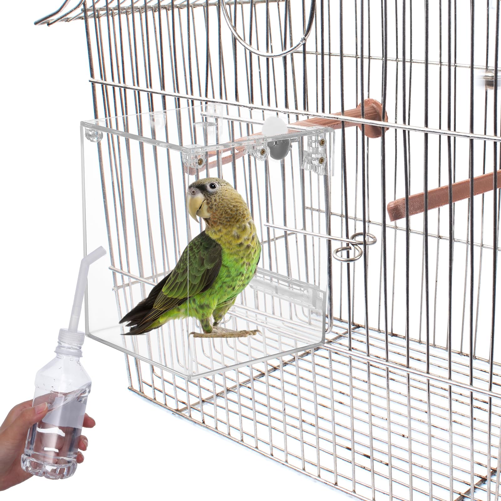Happyyami Hanging Bird Bath Box for Cage Parrot Shower Tub Clear Acrylic Birdbath for Parakeets Cockatiels Small Birds Space Saving Indoor Birdcage Accessory - image 2