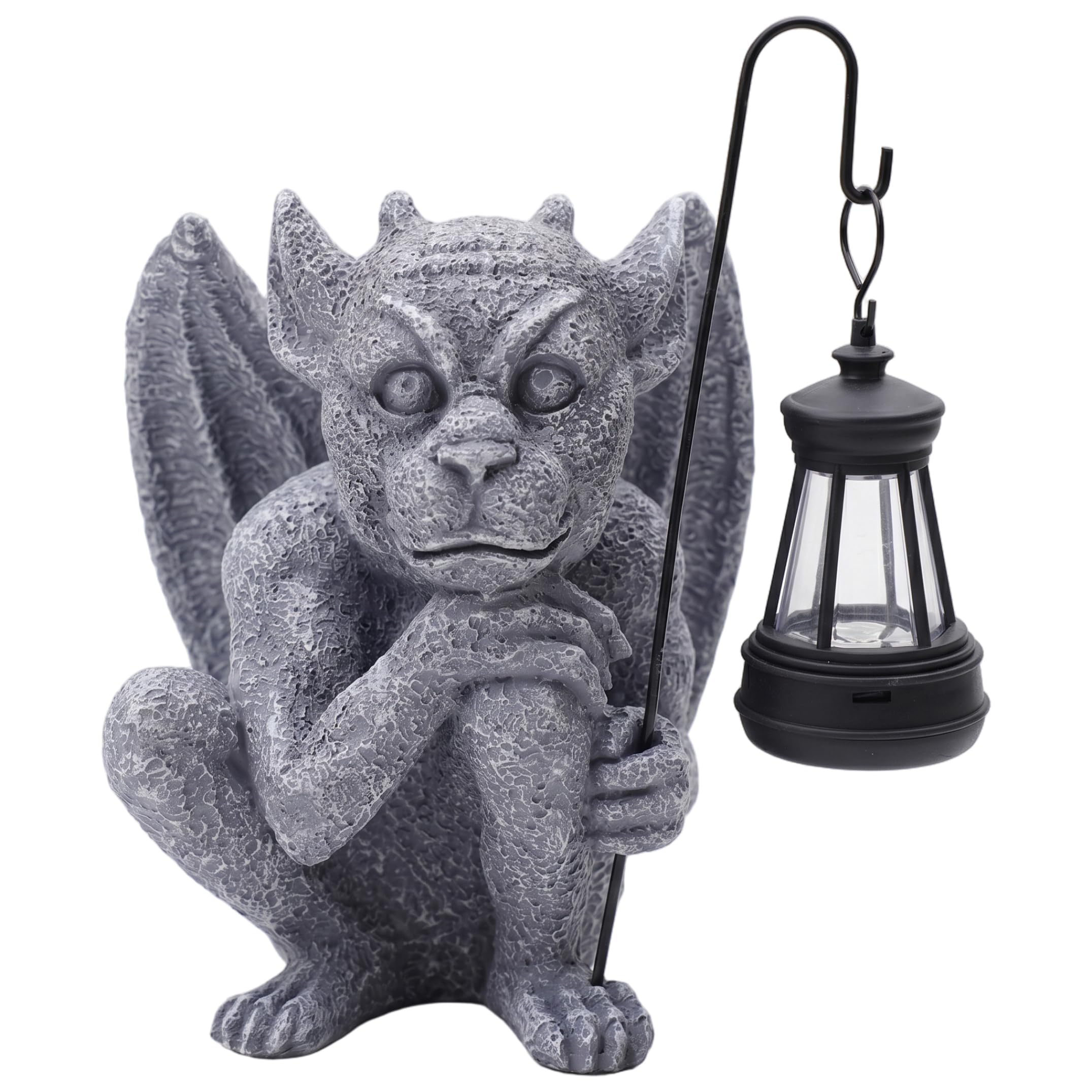 Statue da giardino solari, statue di gargoyle da esterno con LED bianco caldo, decorazioni di Halloween in resina per patio da giardino