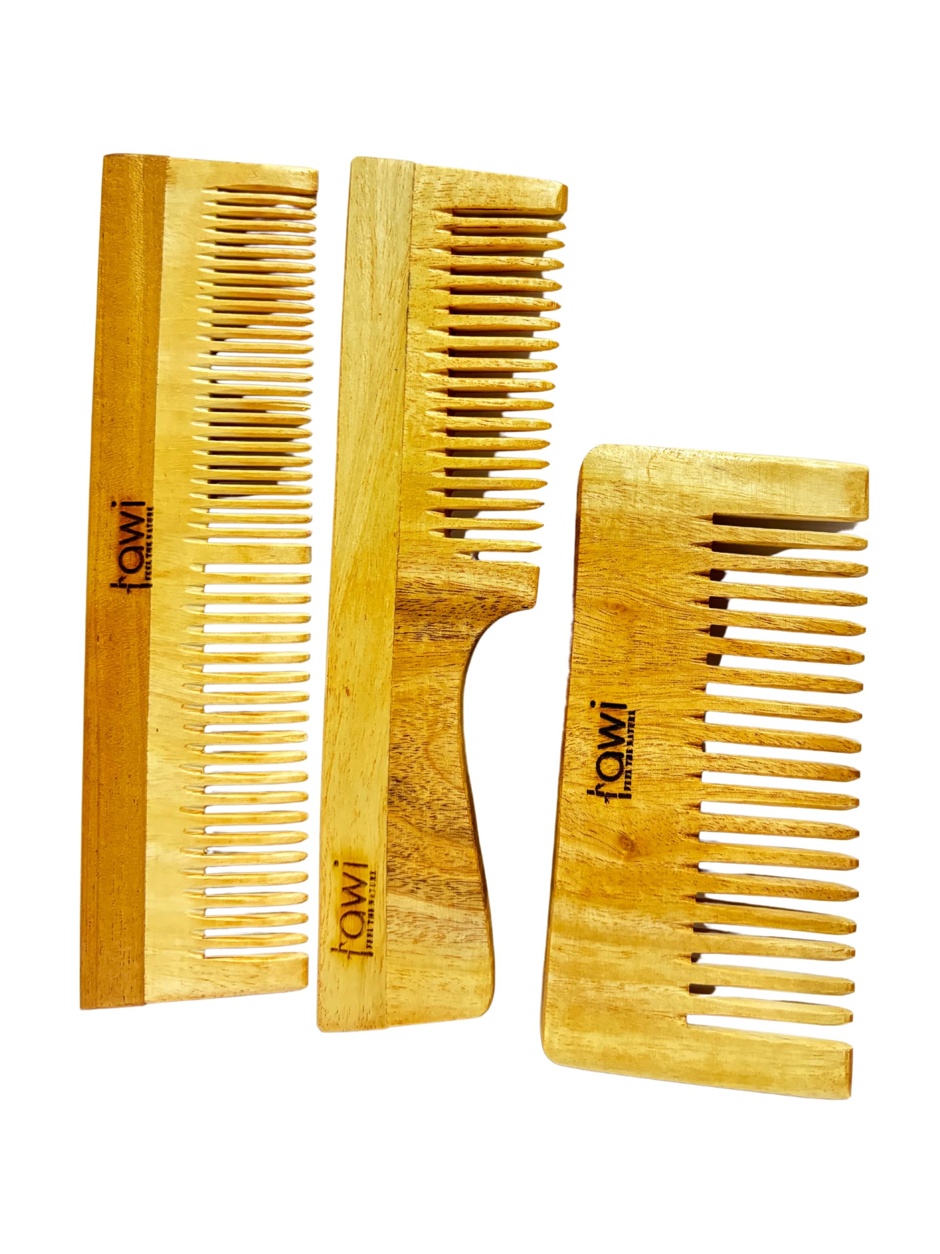 Awi Kacchi Neem Wooden Comb - Pack of 3 Soaked In Neem Oil For Multi-Actions - Detangling, Frizz Control & Shine,Suited for Hair Growth, Hair fall & Dandruff Control For All Hair Types