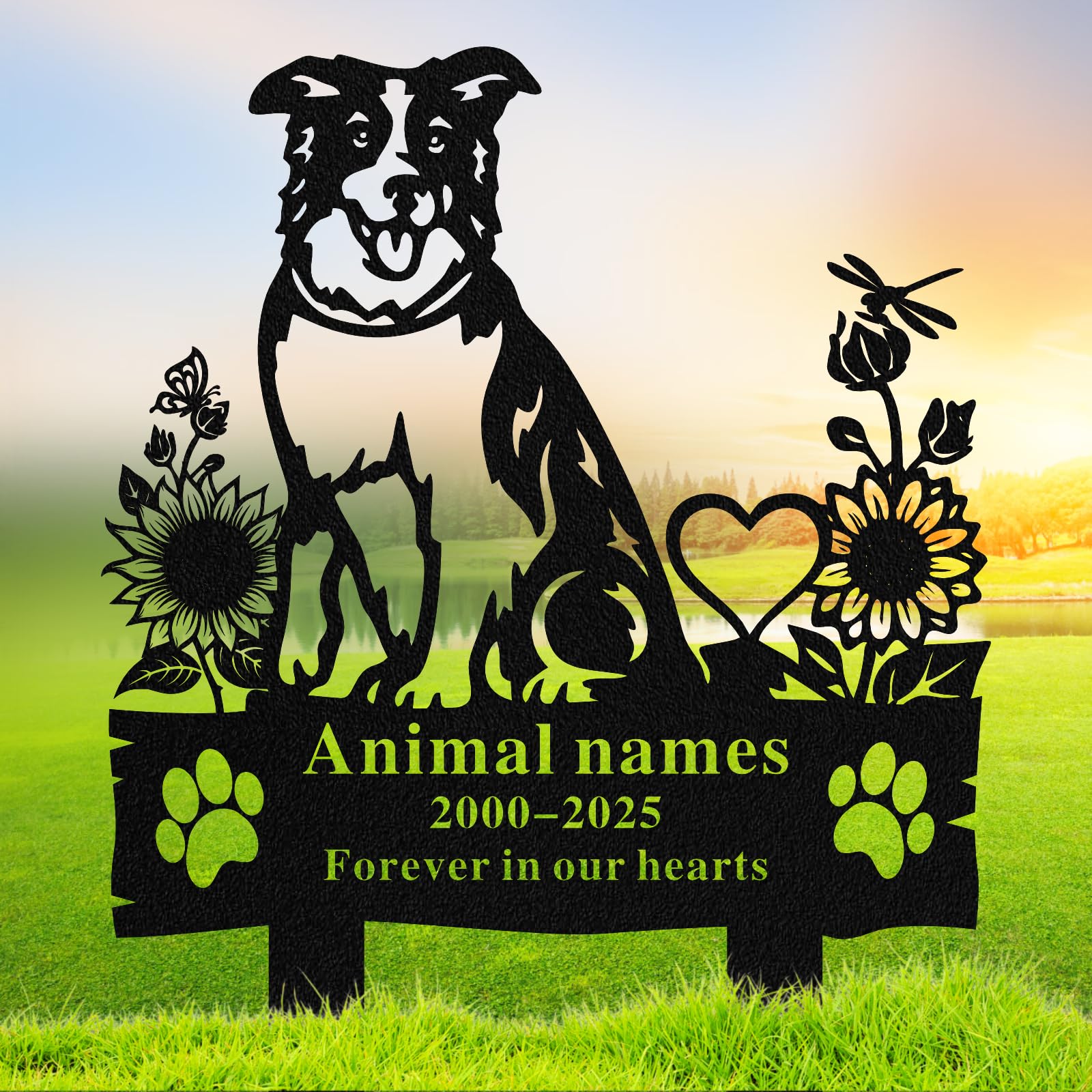 Quanqiuyi Custom Border Collie Grave Marker - Metal Baked Enamel Memorial Stake, Waterproof Pet Cemetery Plaque for Outdoor, Sympathy Gift for Lost Pets