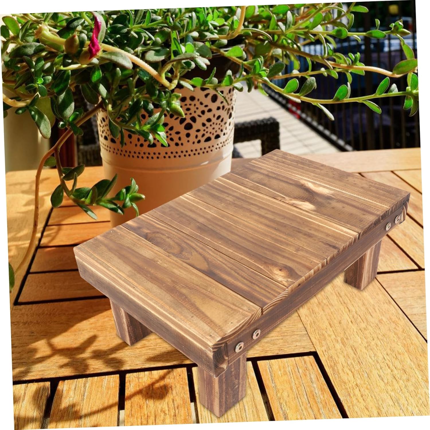 BESPORTBLE Wooden Plant Stand Balcony Space-saving Indoor Flower Rack Rustic Bench for Living Room Garden Decor