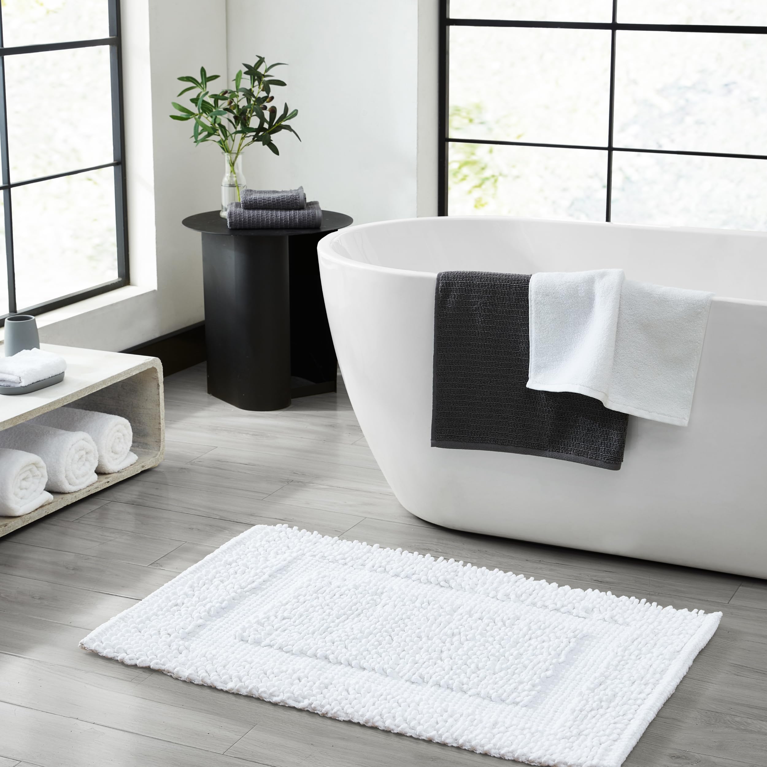 Jean Pierre New York Alfombra de baño Antideslizante de 100% algodón de Chenilla, 17 x 24 pulgadas/20 x 32 Pulgadas, Color Blanco