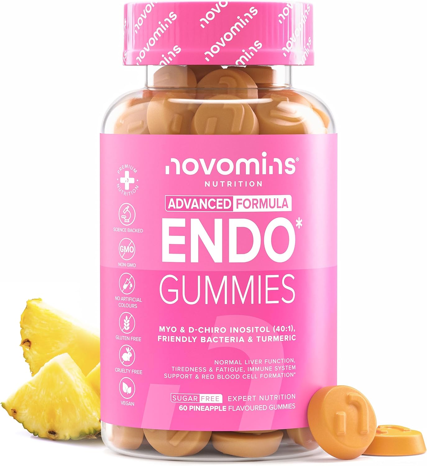 Endo Gummies – Myo-Inositol, Turmeric, Vitamin B6 & Probiotics for Gut Health – Intimate Health & Hormone Balance for Women – 60 Feminine Balance Gummies – Gluten Free – 1-Month Supply – Novomins