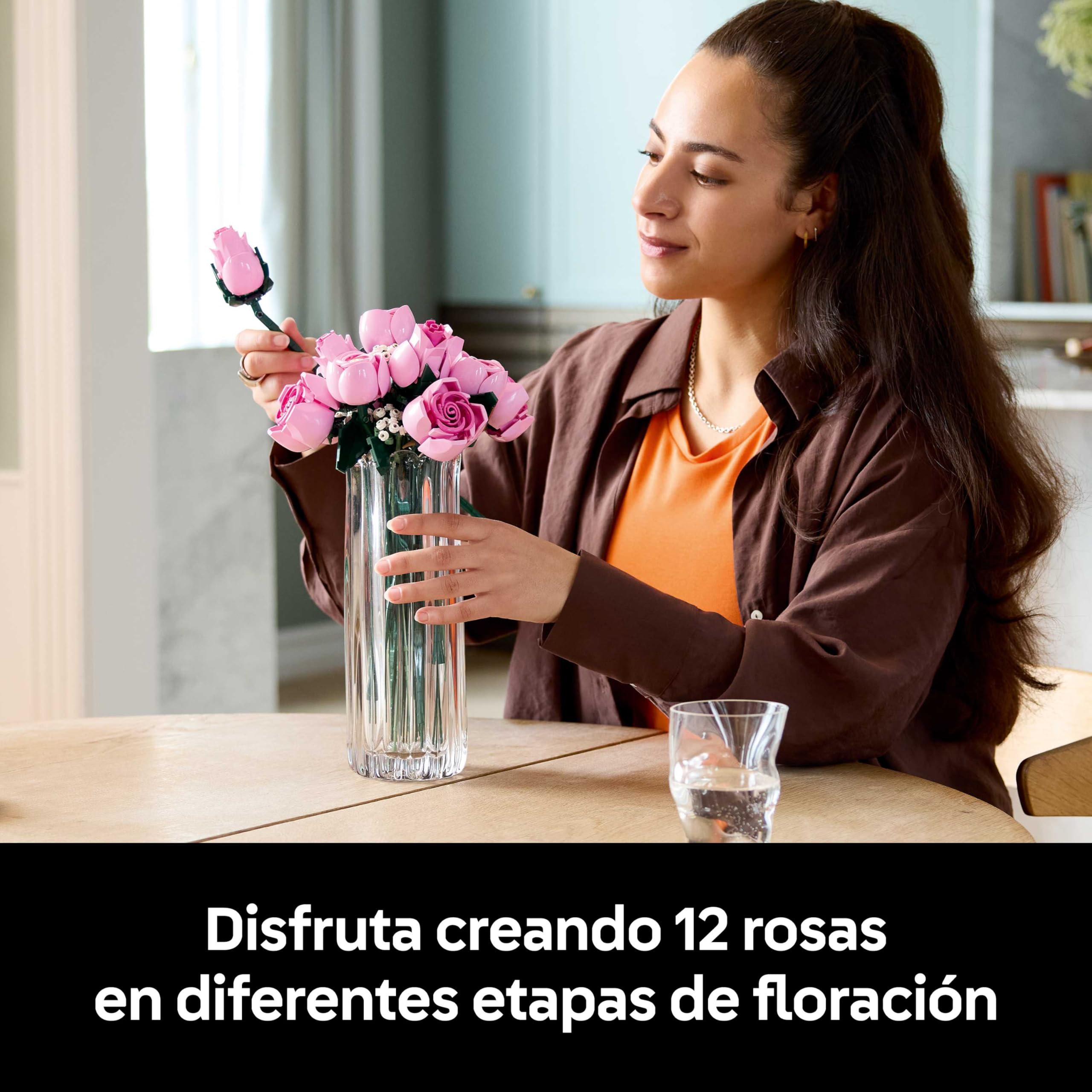 LEGO Botanicals Ramo de Rosas Rosadas - Maquetas para Adultos de Flores Artificiales - 12 Rosas y 4 Ramas de Paniculata Artificial - Decoración Floral del Hogar - Regalo Romántico para Mujeres 10374