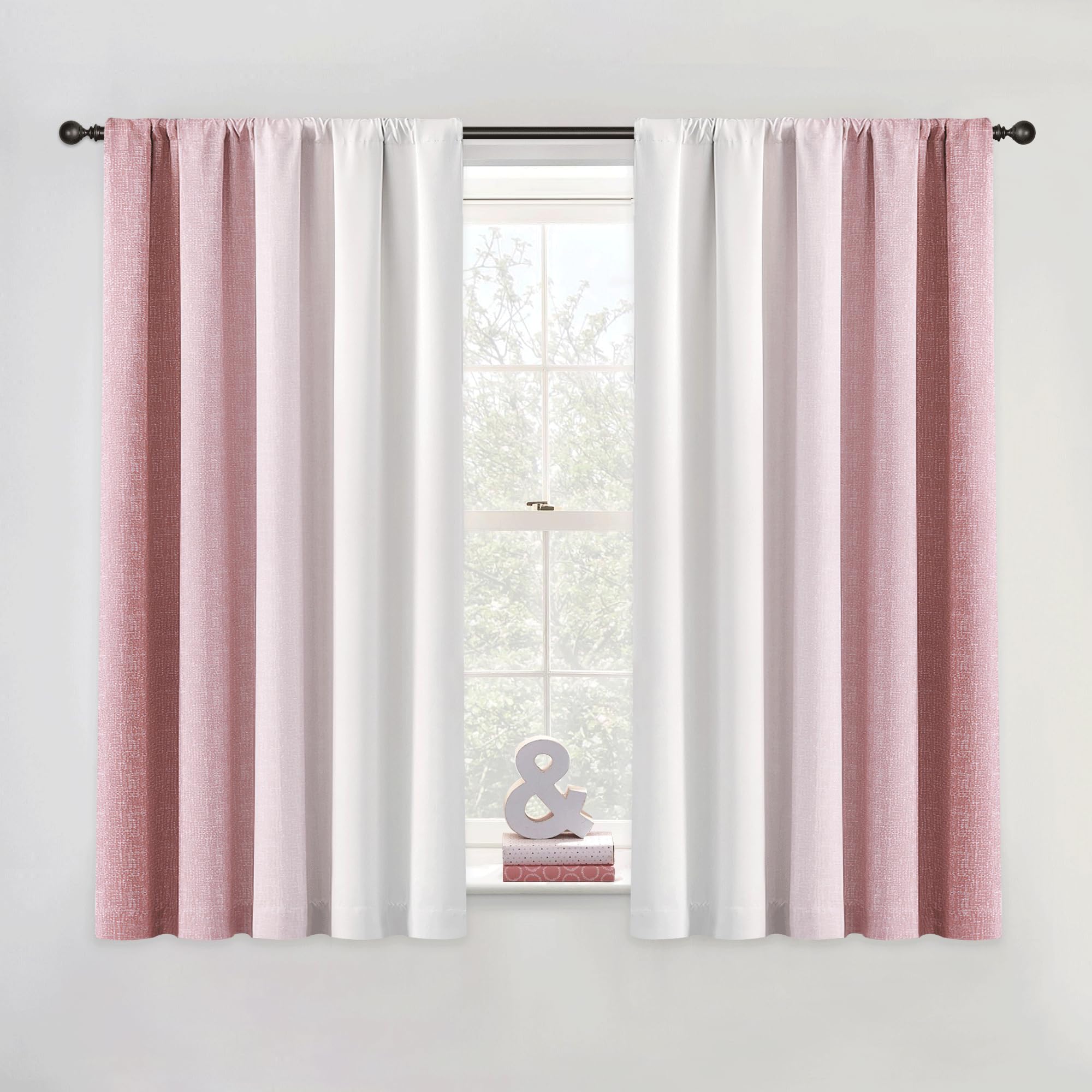 Geomoroccan Ombre 100% Blackout Curtains 54 Inch Length 2 Panels for Girls Room Bedroom Pink White Gradient Patterned Room Darkening Privacy Thermal Insulated Rod Pocket Window Treatment Drapes