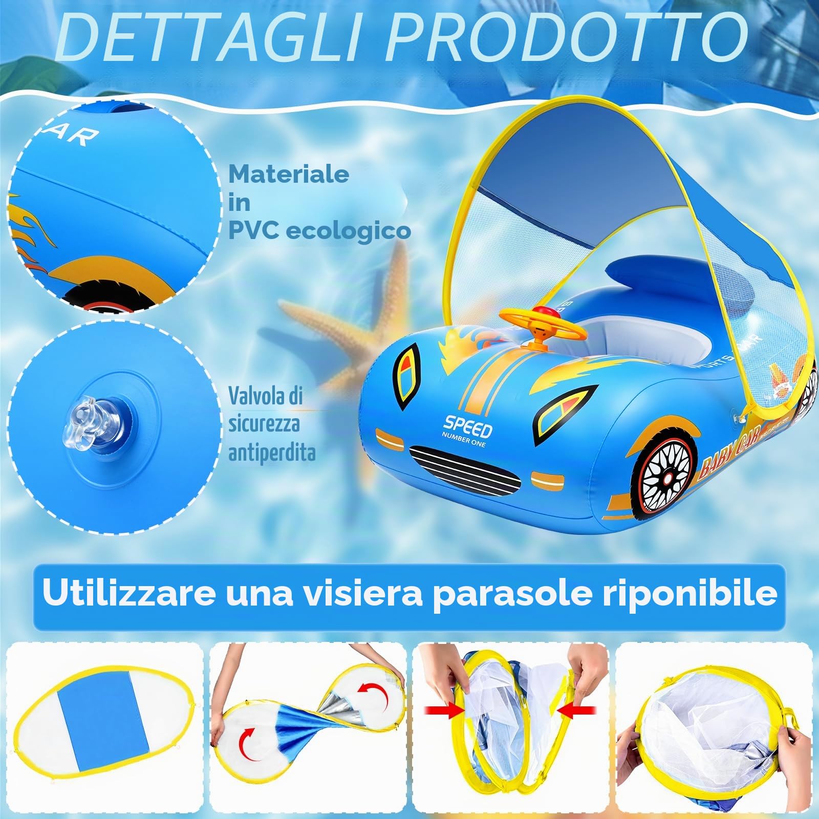 Salvagente Neonato, Anello di Nuoto per Bebè, Salvagente Gonfiabile per Bambini con Parasole, Aiuto per il Nuoto per la Piscina, Anello di Nuoto per Bambini per Bambini da 12 Mesi-4 Anni