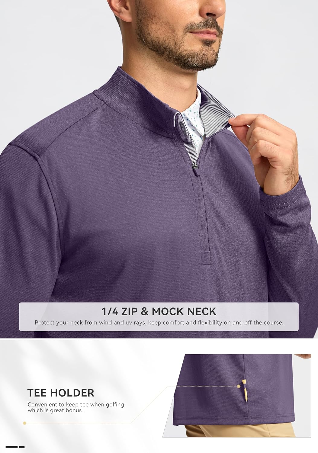 Obla Golf Quarter Zip Pullover for Men Mock Neck Sweatshirt Lightweight Sun Protection Men's Long Sleeve Golf Shirt - Image 5