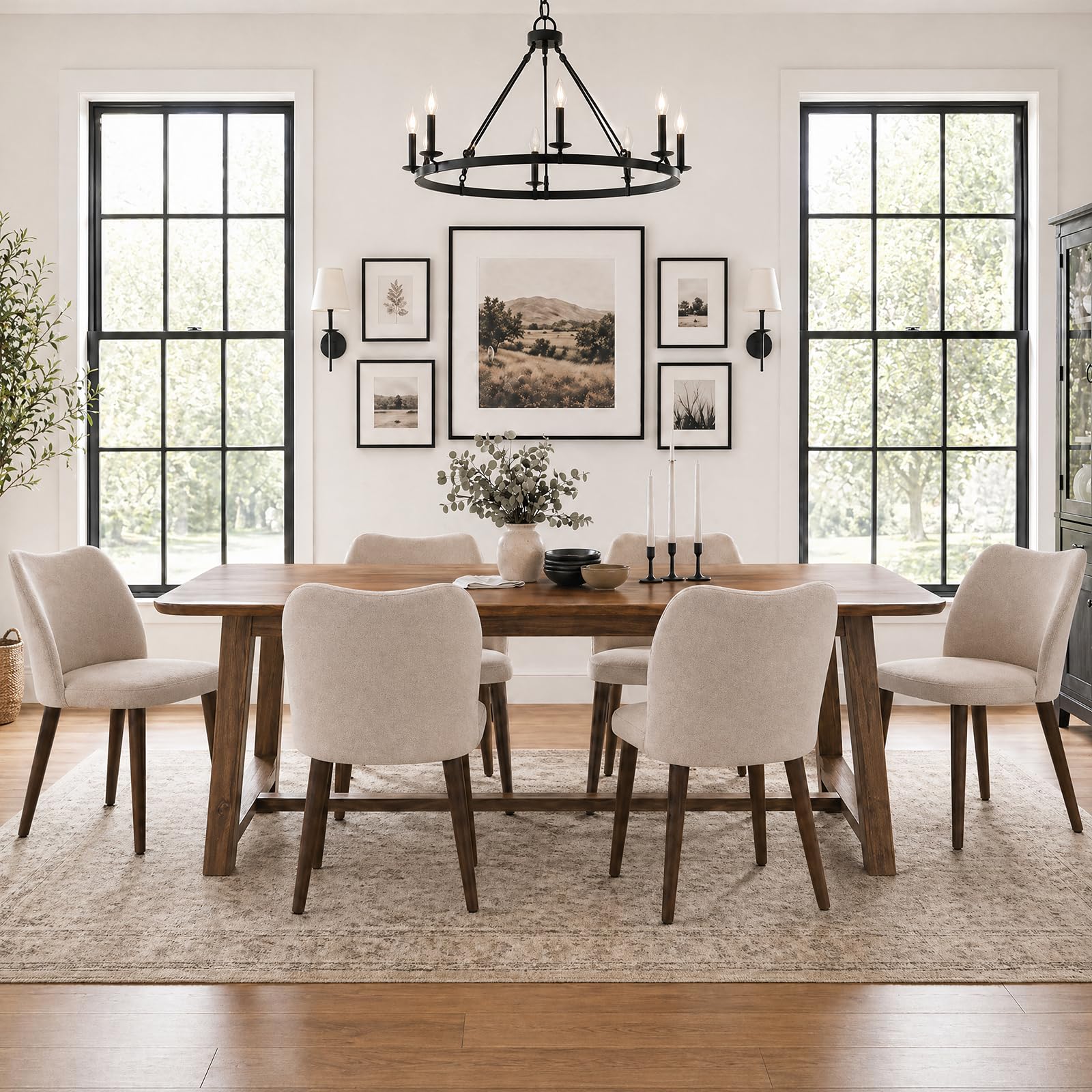 Photo 1 of MALOL Dining Chairs Set of 6, Upholstered Fabric Kitchen Chairs with Curved Back, Padded Seat and Solid Wood Legs, Modern Dining Chair for Kitchen Dining Room, Camel