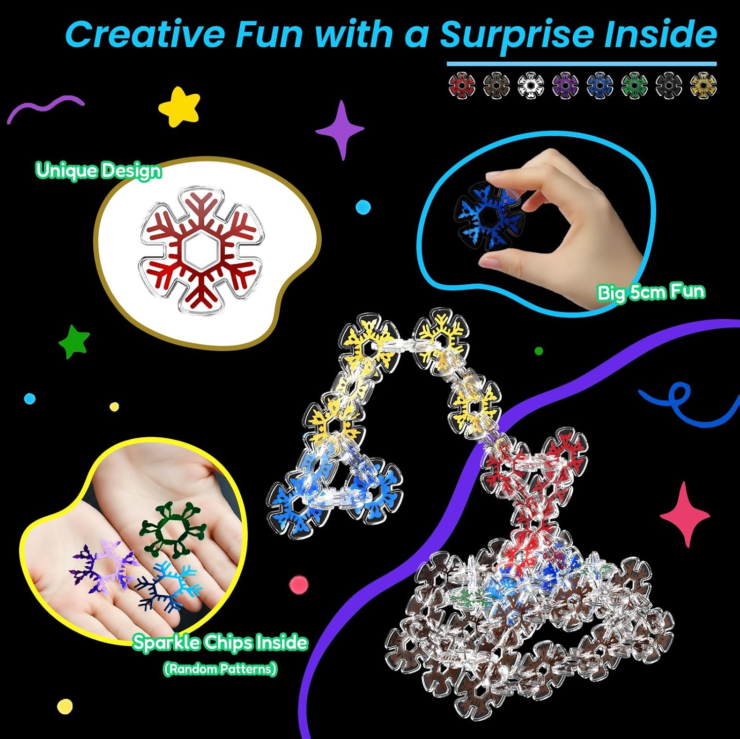 Building Chips of Snowflakes, Translucent Interlocking Discs Toy, Learning Construction Block Toys, 240PCS STEM Brain Development Playset for Girls and Boys Aged 4+