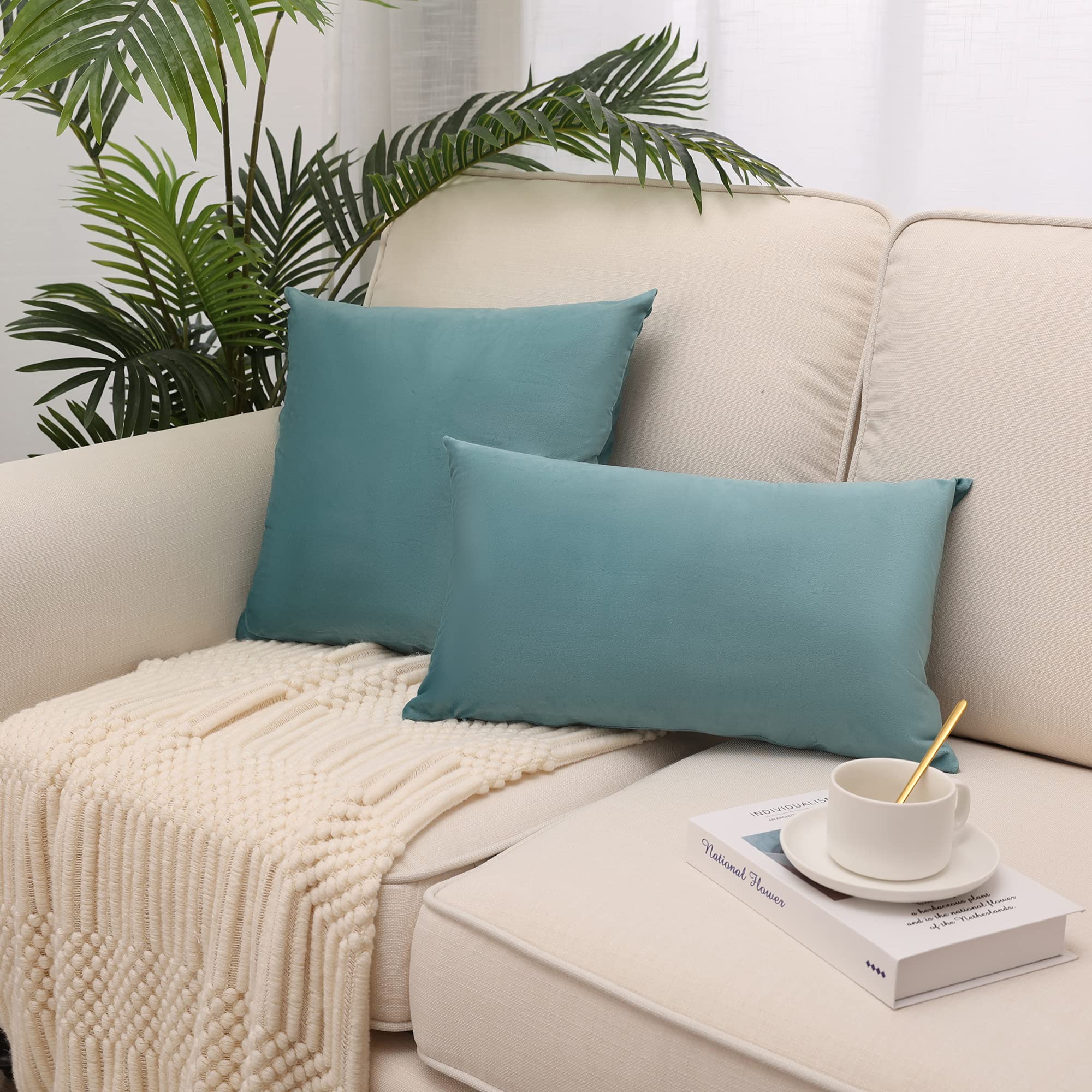 Set 2 Federe Per Cuscini Quadrati 40x45 Cm In Morbido Cotone - Fantasia Foglie Tropicali Per Divano E Camera Da Letto - 3