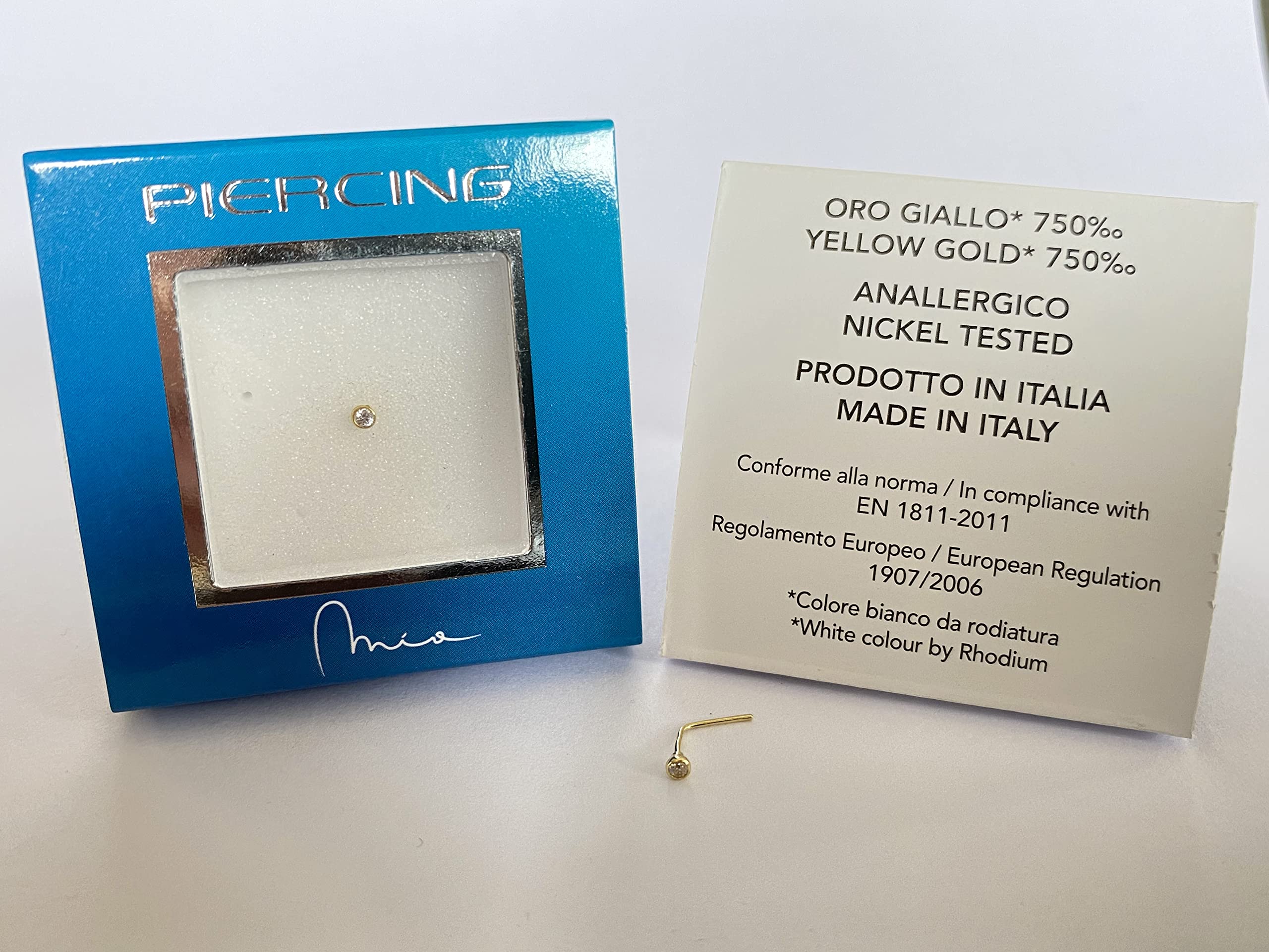 Mia Gioielli - Piercing Nasenstecker in Gold 750 mit Rund Zirkonia - Nostril Nasenpiercing echtGold 18 karat für Frau Mädchen