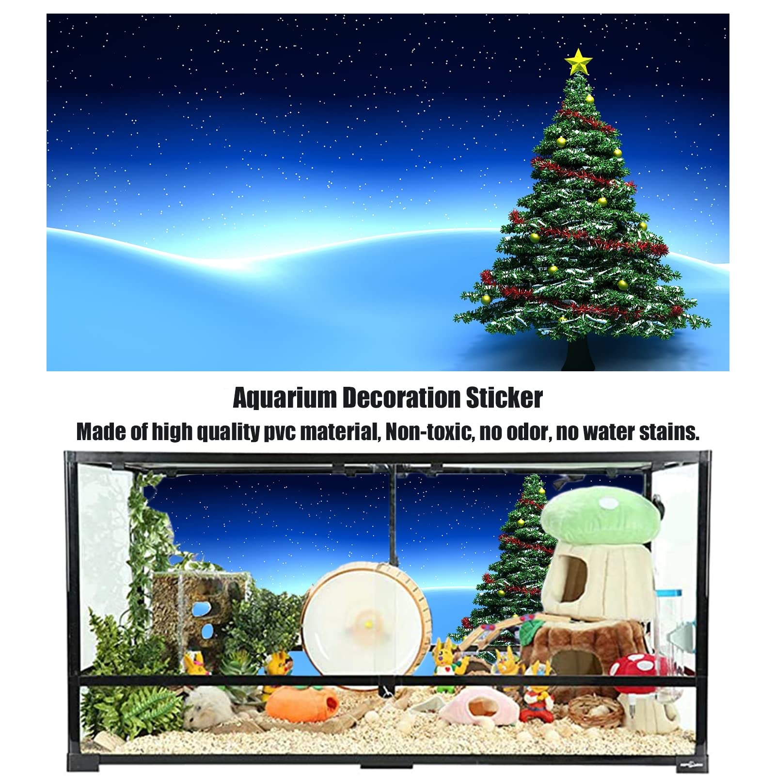 BAHULA Poster autocollant de fond d'aquarium, papier peint 3D pour aquarium - Ciel étoilé décoratif - Images de fond d'arbre de Noël - Décoration d'image de fond de Noël, 122 x 76 cm