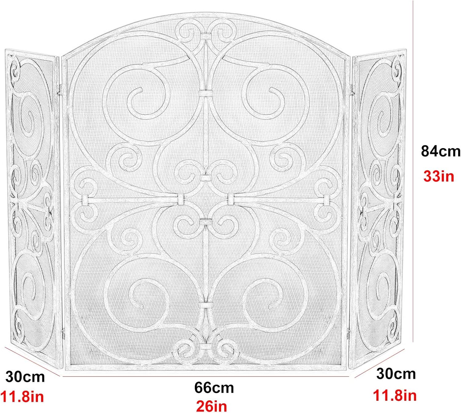 Fireplace Screen Guard, Scrollwork Design Safe Fire Guard Screens, Arc Extension Fireplace Screen with Mesh Cover, for Brick Fireplace Fireside (Color : Gold, Size : 66×30×84cm)