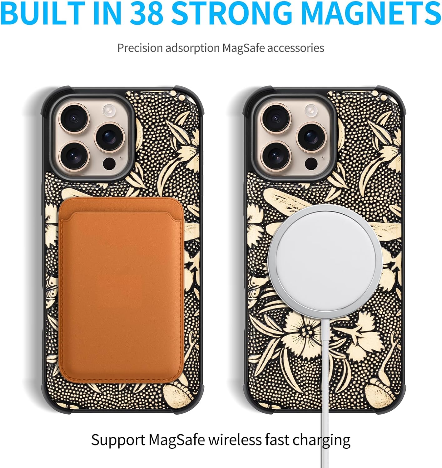 Genuine Leather Wallet Case for iPhone 16 Pro Max | 2-in-1 Magnetic Detachable Flip Folio Cover with Card Slots, RFID Blocking, Shockproof Protection & Wireless Charging White