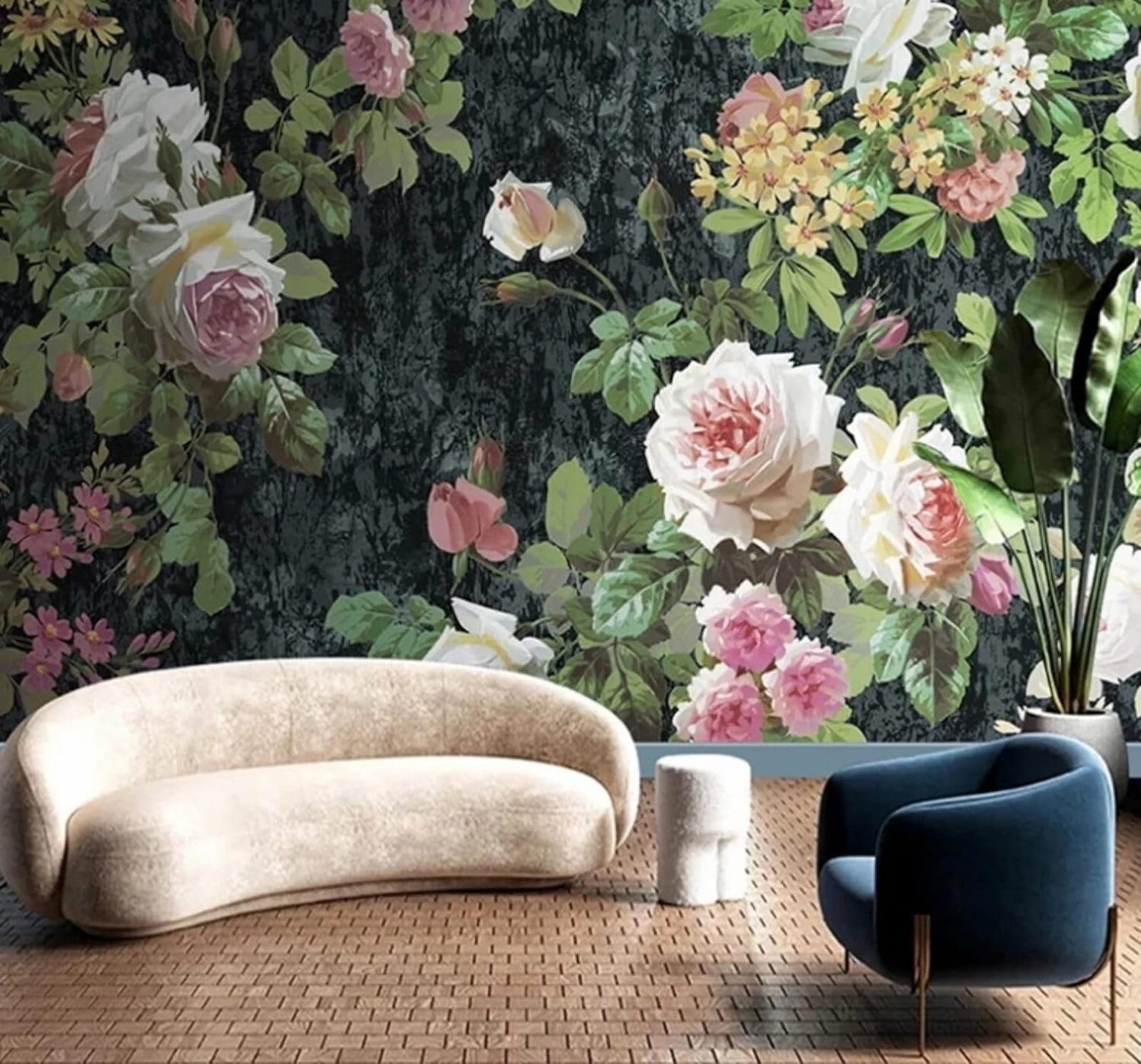 Retro Three Dimensional Hand Drawn Plants Flowers 3D Wallpaper Easy Install Feature Office Living Room Sofa Bedroom TV Background Wall Decoration-250cm×170cm