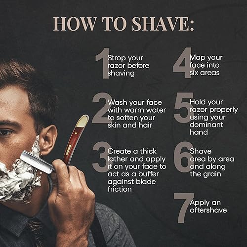 Miniatura 6 de Kit de afeitar, afeitado de calidad en el hogar cuchilla de acero japonés de borde estilo samurái y correa de cuero, manga, jabón, conjunto de