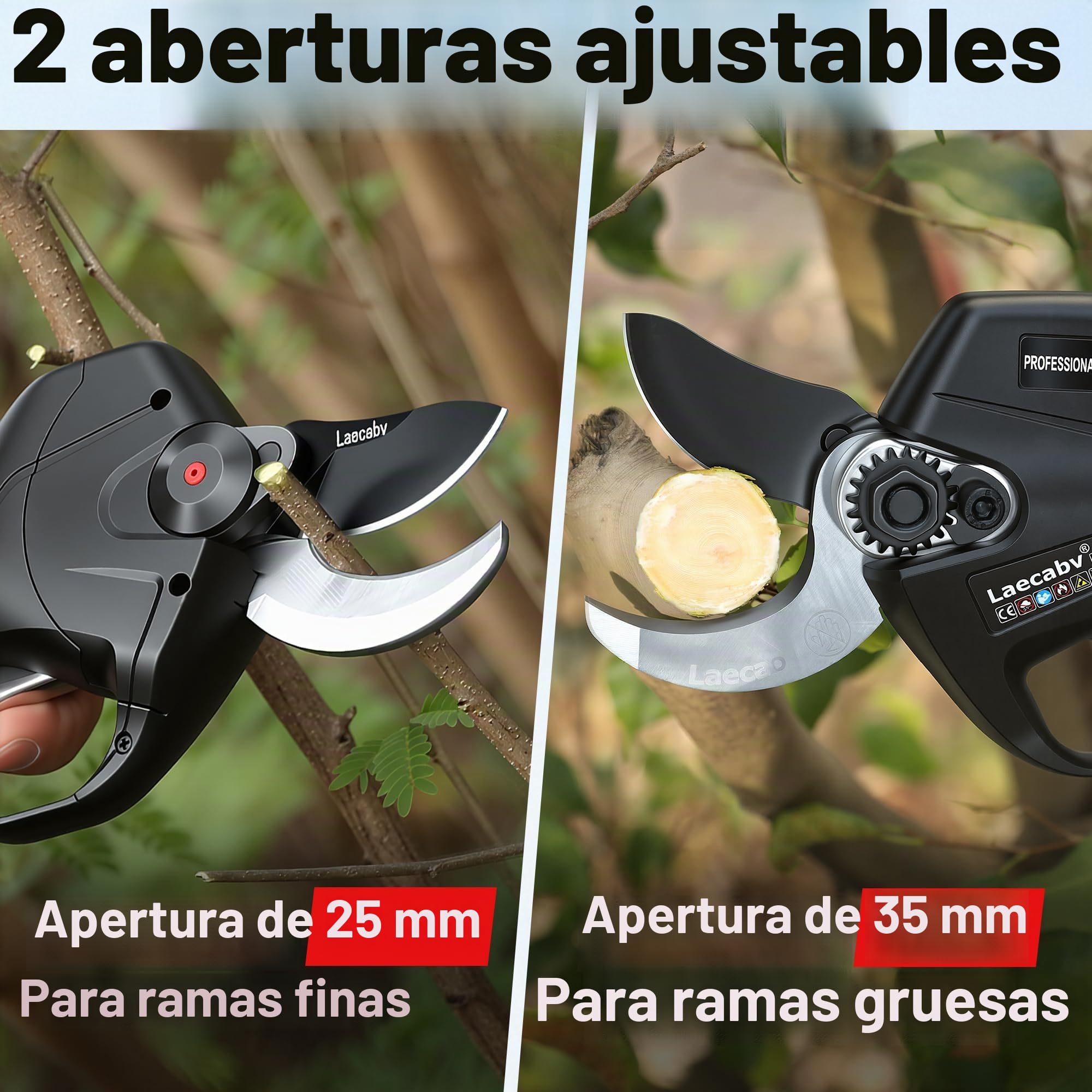 Tijeras de Podar Electricas, 35mm 2 baterías de litio de 4Ah Tijeras De Podar Electricas Para Poda De Ramas De Árboles (LA35)