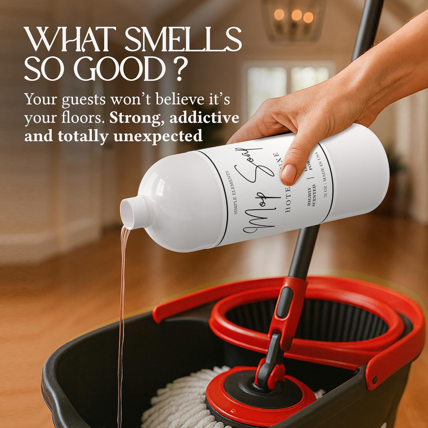 Mop Soap Highly Scented Fragrance, Long Lasting Luxury Floor Cleaner for Hardwood, Tile, Laminate & Stone, Low Suds No Residue Formula, All Mop Types, Made in USA, 32oz Hotel Luxe Fragrance