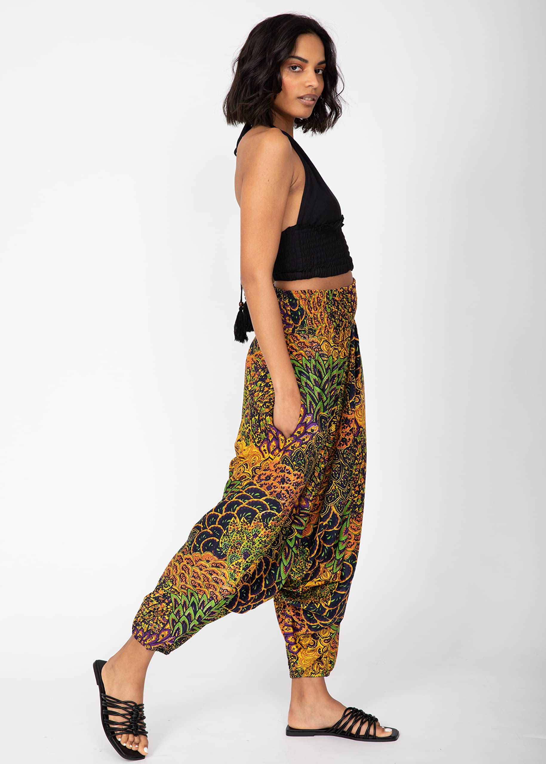 likemary Harem Jumpsuit & Harem Trousers for Women - Convertible 2 in 1 - Hareem Jumpsuits for Women - Harem Pants - Genie Pants - Womens Romper - Navy Blue & Yellow - Image 4