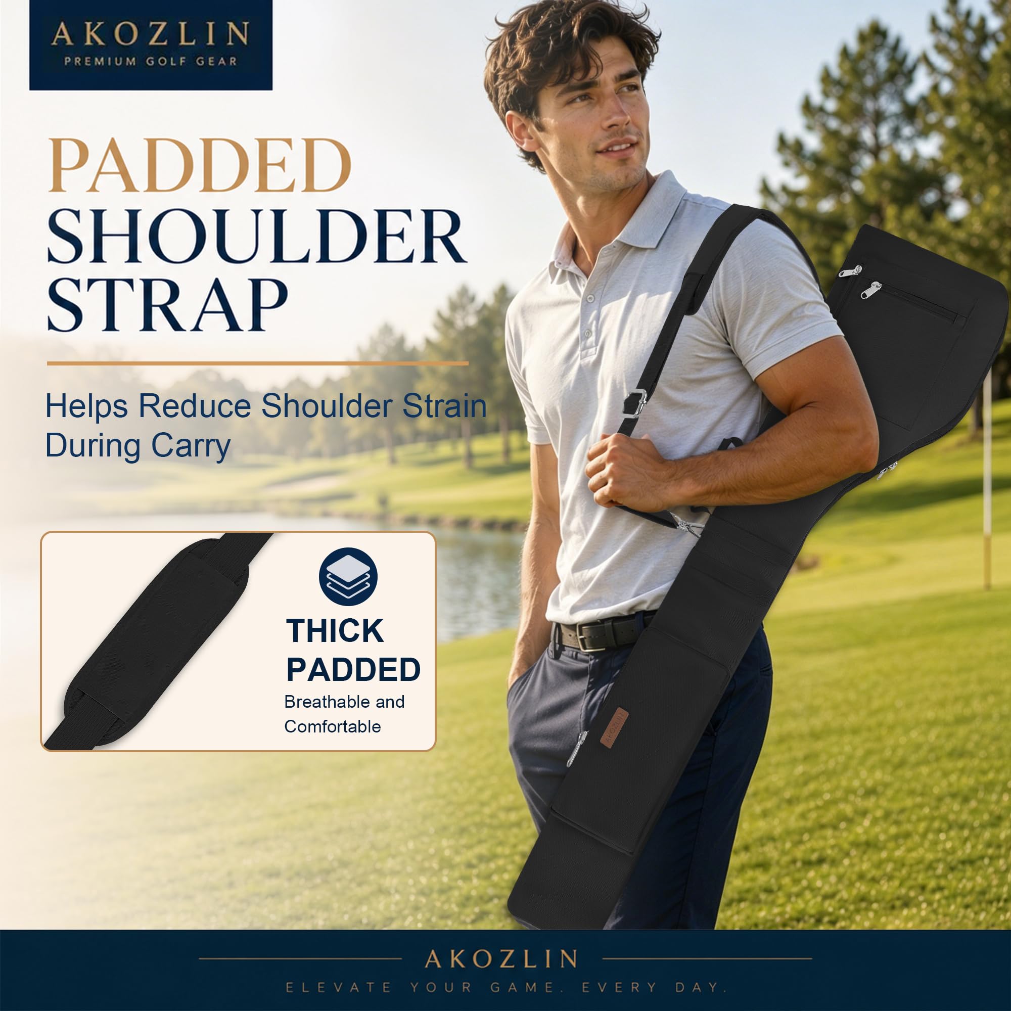 AKOZLIN Torba golfowa, 8-10 sztuk, torba podróżna z paskiem i 3 kieszeniami, miękka, składana, niedzielna, treningowa, treningowa, przenośna, ołówkowa, na zamek błyskawiczny, lekka