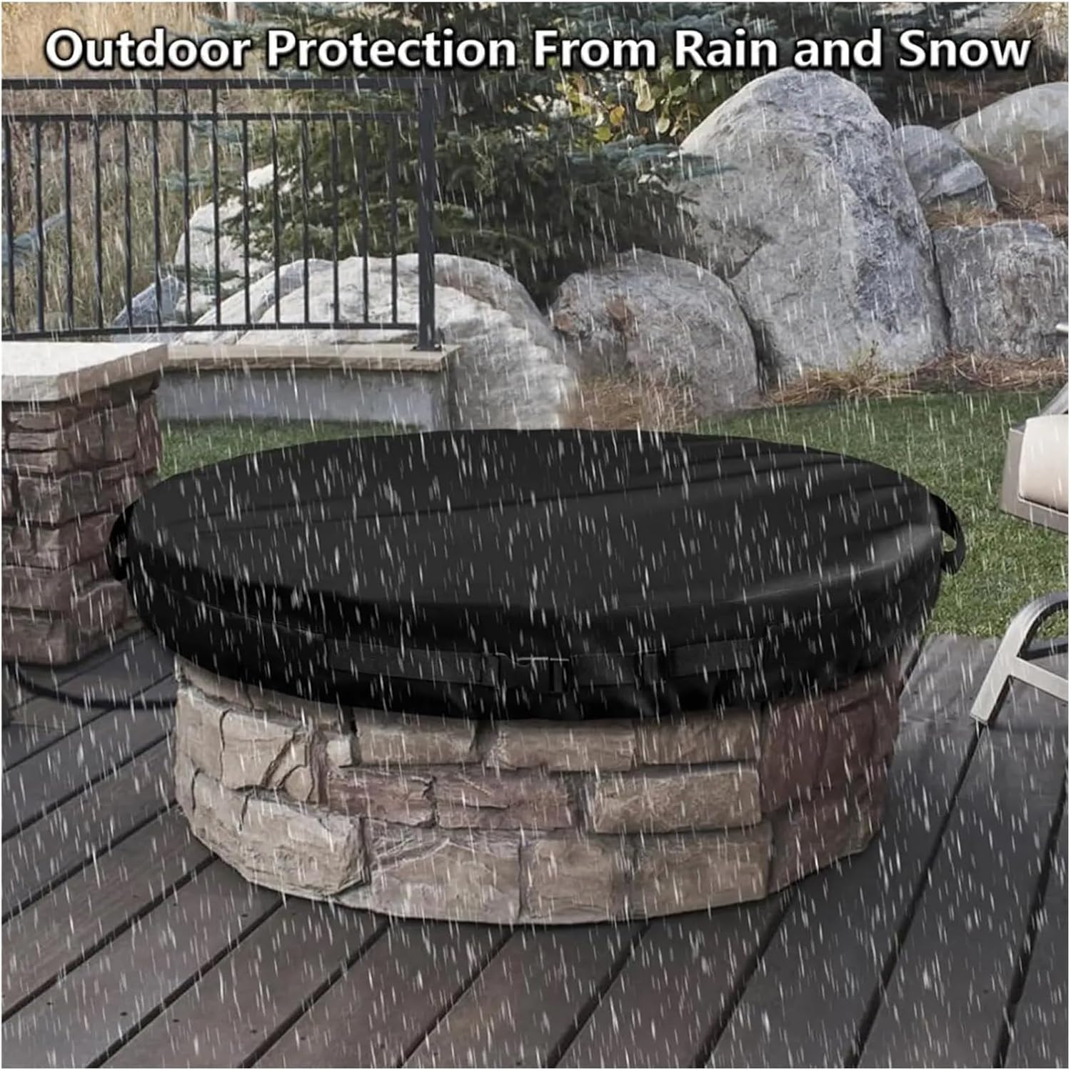 Fire Pit Cover Heavy Duty 600D Oxford Adjustable Windproof Round Fireplace Outdoor For Garden Yard Patio Balcony Lawn(56 x 8inch)