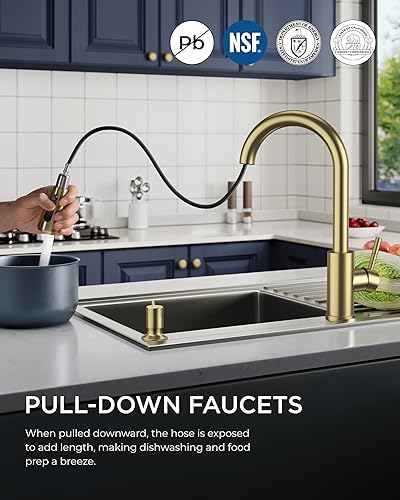 Vista 74 de FORIOUS Grifo de cocina LED con rociador extraíble, níquel cepillado, grifo de fregadero de acero inoxidable moderno de una sola manija con pantalla