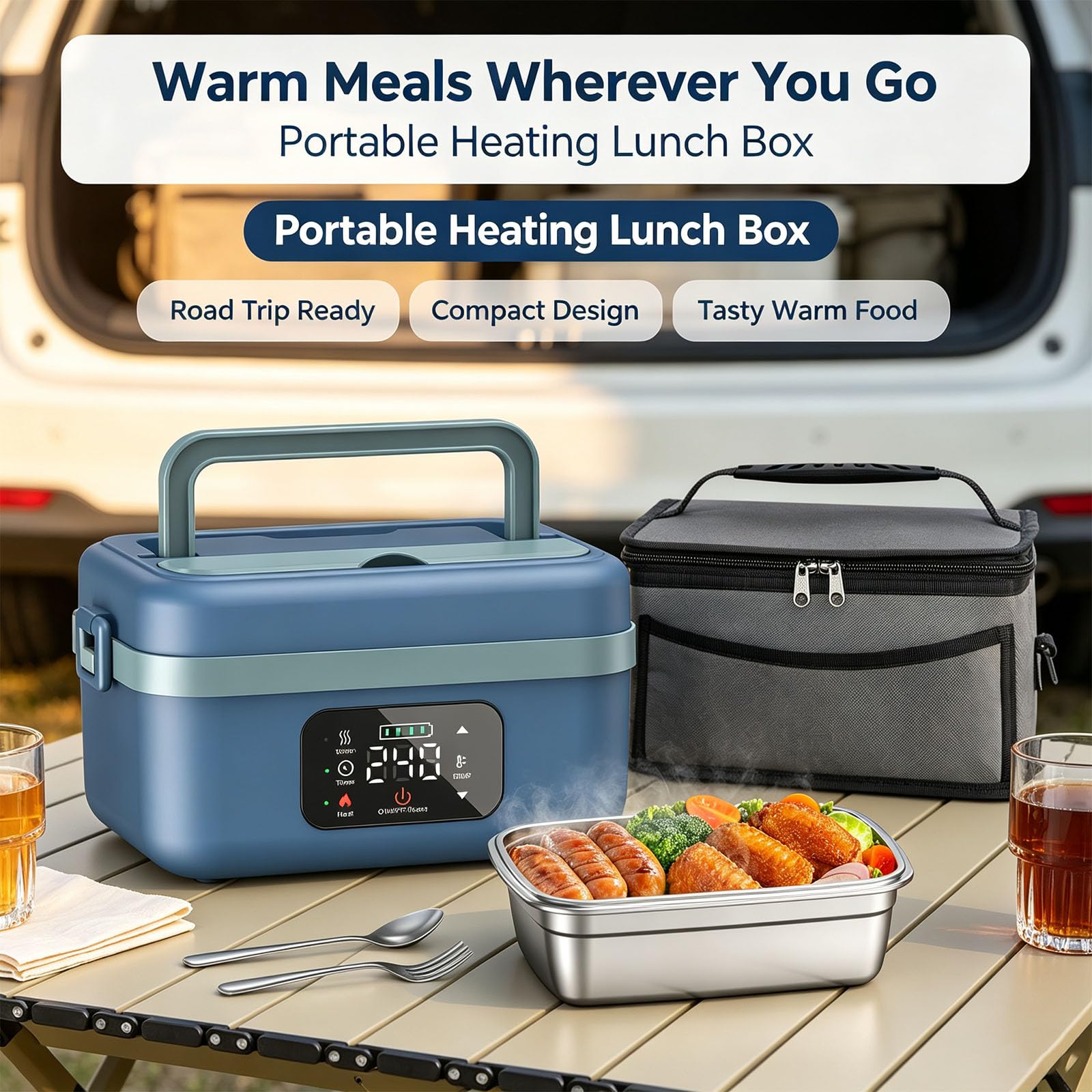 Contenitore per il pranzo riscaldato, alimentato a batteria, verde