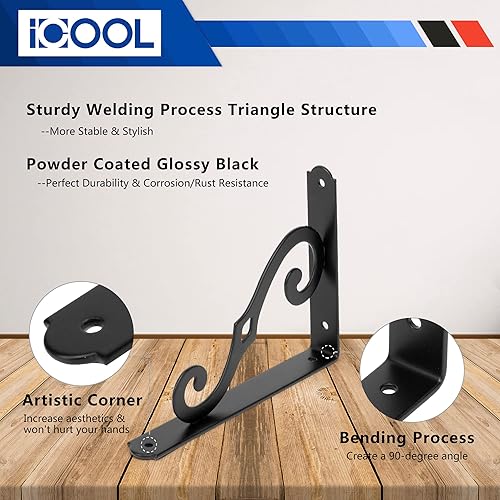 Miniatura 4 de ICOOL Paquete de 6 soportes decorativos de 8 pulgadas, soportes flotantes de pared resistentes para el hogar, almacén, garaje, granja, en forma de