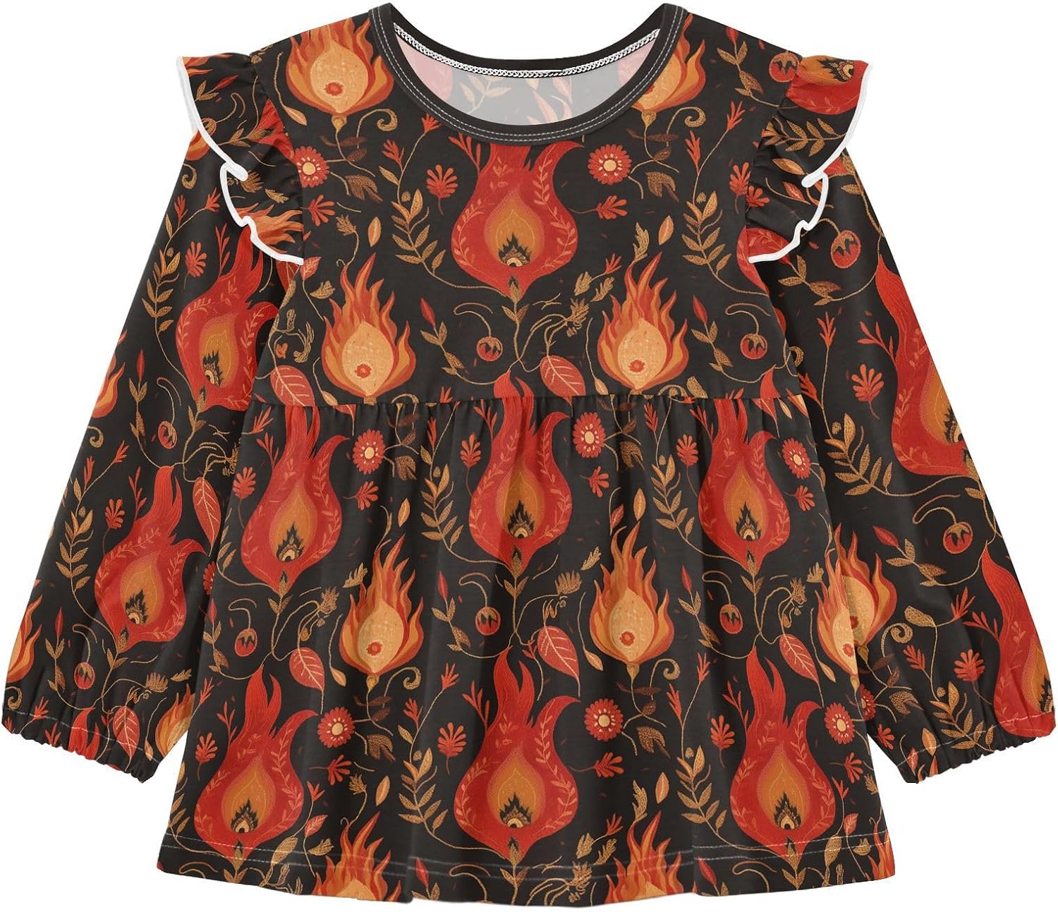 visesunny Toddler Clothes for Girls Hot Flame Flower Long Sleeve Fall Shirts Cotton Top with Ruffle Collar