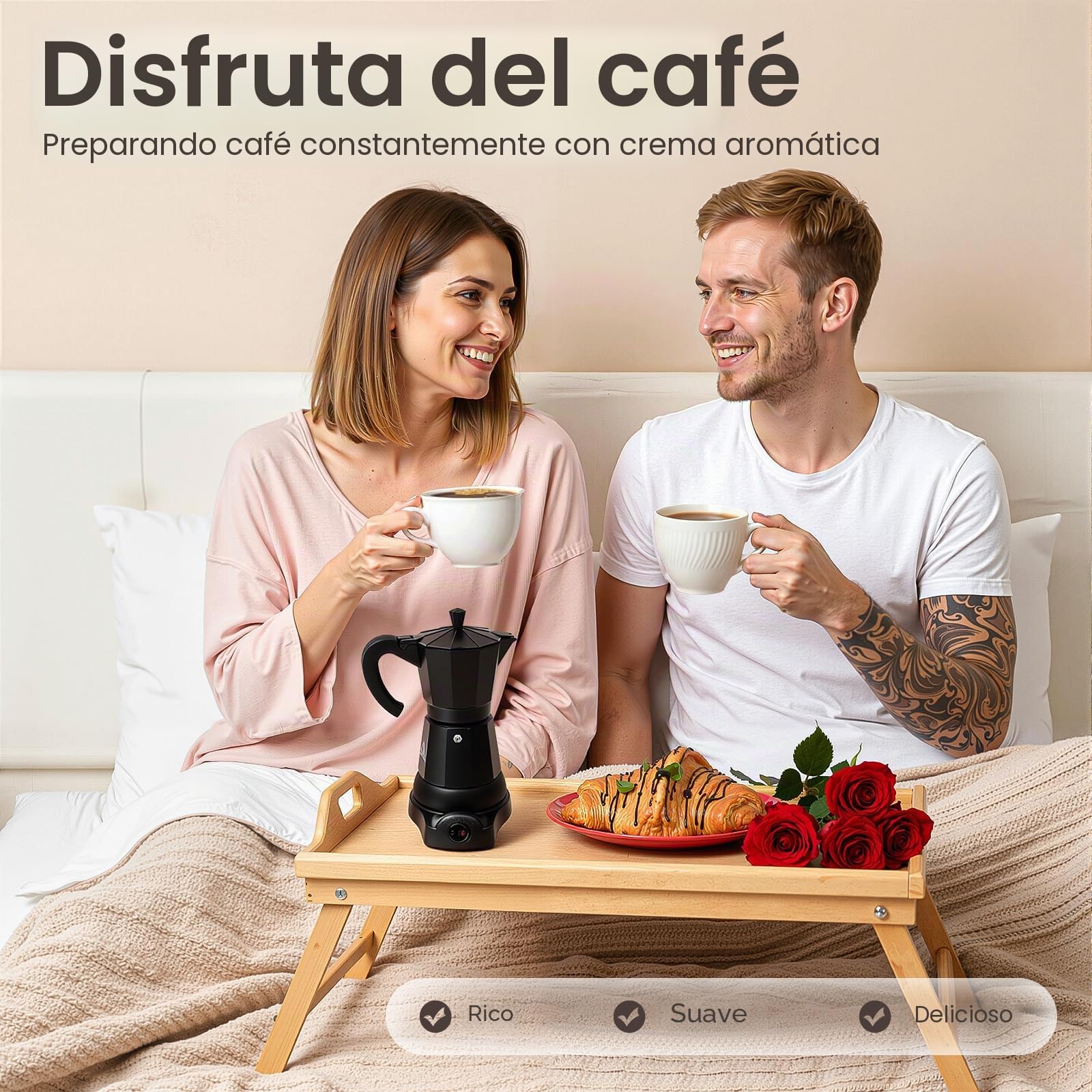 Cafetera eléctrica moka de 480 W, 300 ml, cafetera espresso para 6 tazas, moderna cafetera de aluminio negro para amantes del café