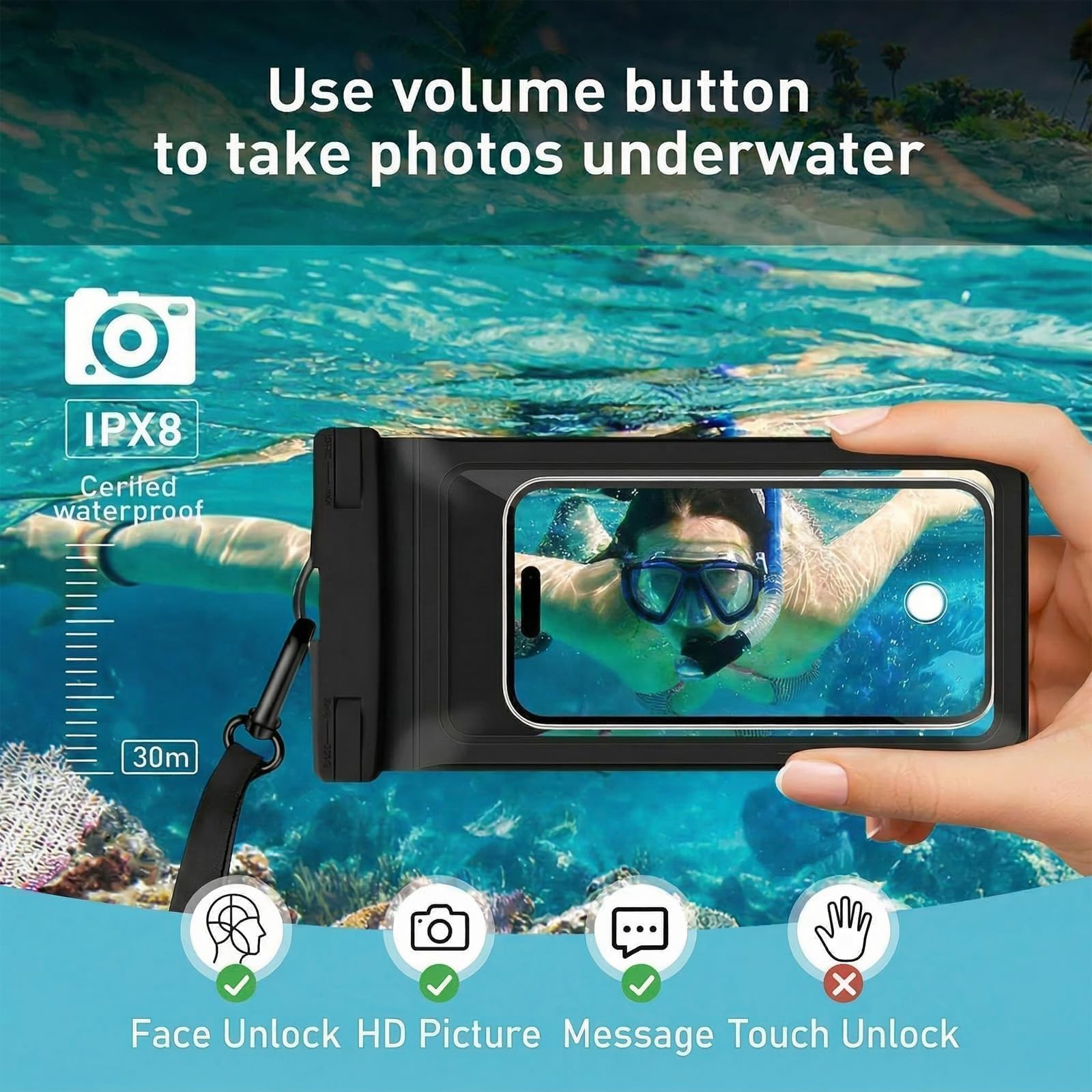 Wasserdichte Handytasche, mit Innentasche, große wasserdichte Schutzhülle für iPhone 15, 14, 13 Pro Max, IPX8-zertifiziert und leicht, für Strand, Kreuzfahrt, Schiff, 1 Packung, Schwarz, 21,6