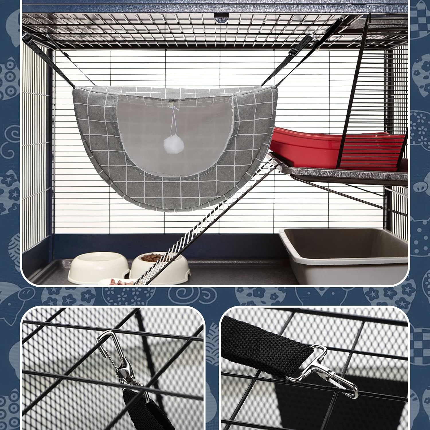 Unittype 2 Pieces Cat Cage Hammock Hanging Pet Bed Double Layer Soft Plush Hanging Pet Comfortable Hammock Bed for Indoor Kitten Ferret Hamster Rabbit or Small Animals, 2 Styles(Plaid)