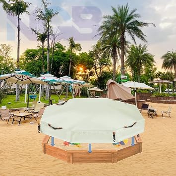 NGB Octagonal Sandbox Cover, 600D Waterproof Oxford Cloth Sandbox Protector with High-Efficiency Windproof Hooks 4, Easy-to-Find Reflective Handles and Fixed Elastic Drawstring (Beige, 85x78x9)