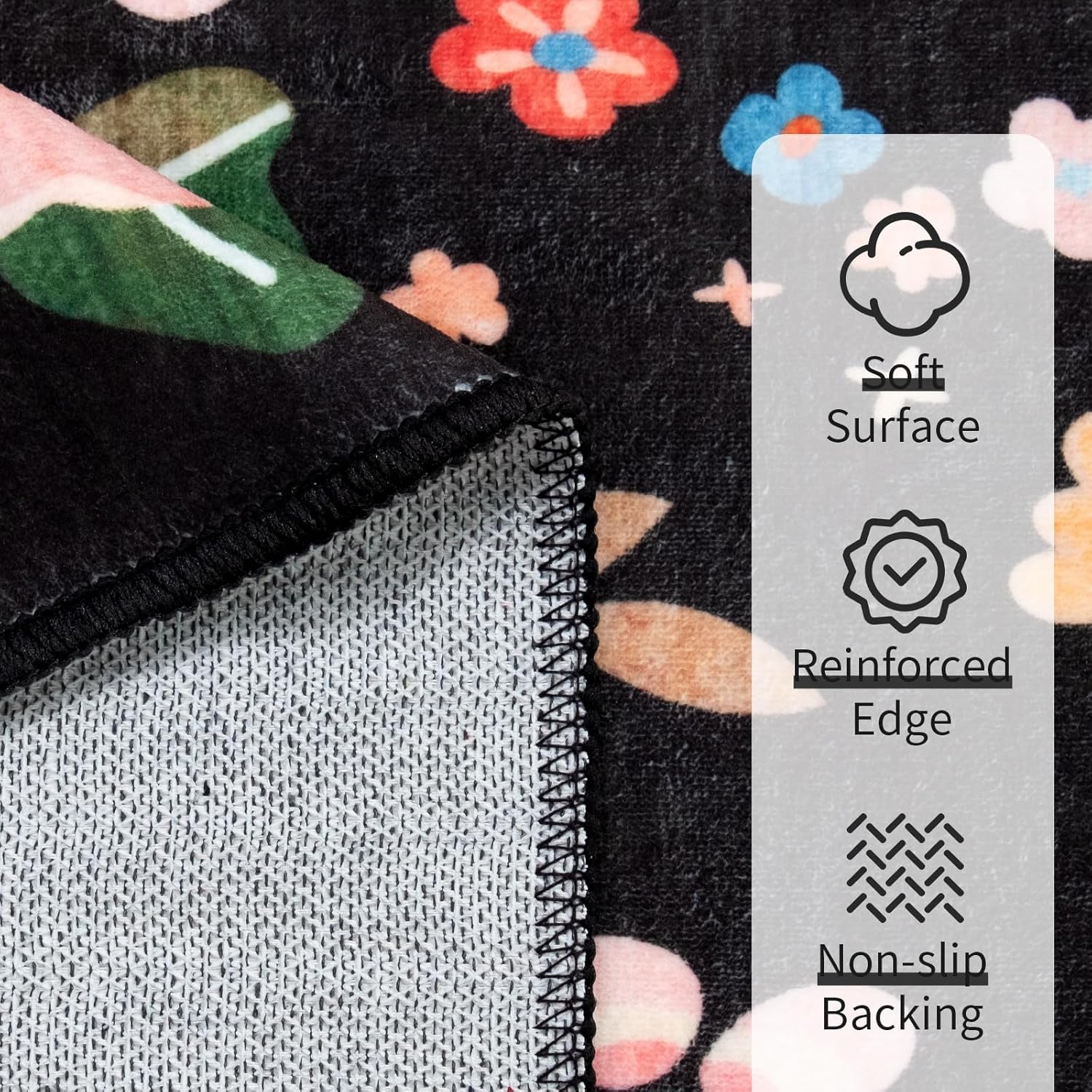 Washable Runner Rug 2x6,Black Floral Rug Runners Non Slip,Long Boho Rugs for Hallways Kitchen Bedroom Entryway Bathroom,Vintage Bohemian Farmhouse Distressed Oriental Floor Carpet