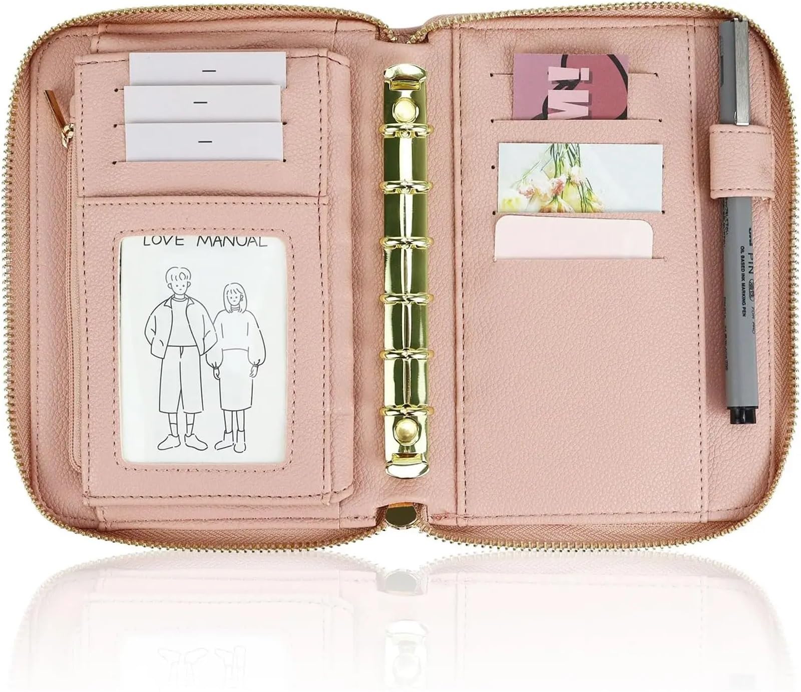 Classeur de Budget en cuir A7, enveloppes d'argent, système de portefeuille, planificateur, organisateur, couverture en PU à 6 anneaux, carnet de notes avec fermeture éclair(Skin pink)